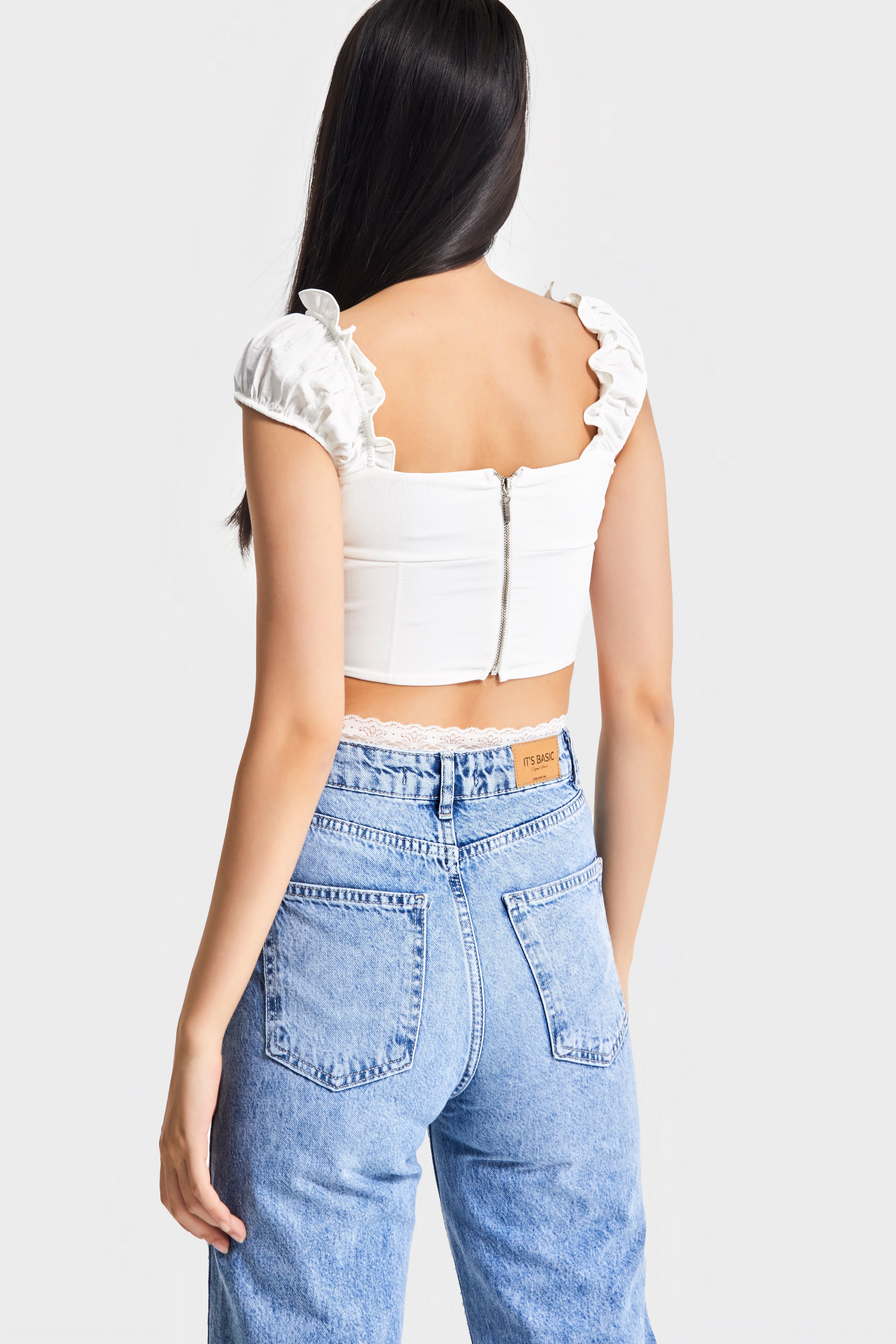 Kadın Ekru Renk Kuş Gözü Detaylı Özel Tasarım Crop Top
