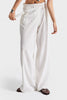 Women's Ecru Palazzo Fit Belt Detail Silk Satin Fabric Special Design Trousers