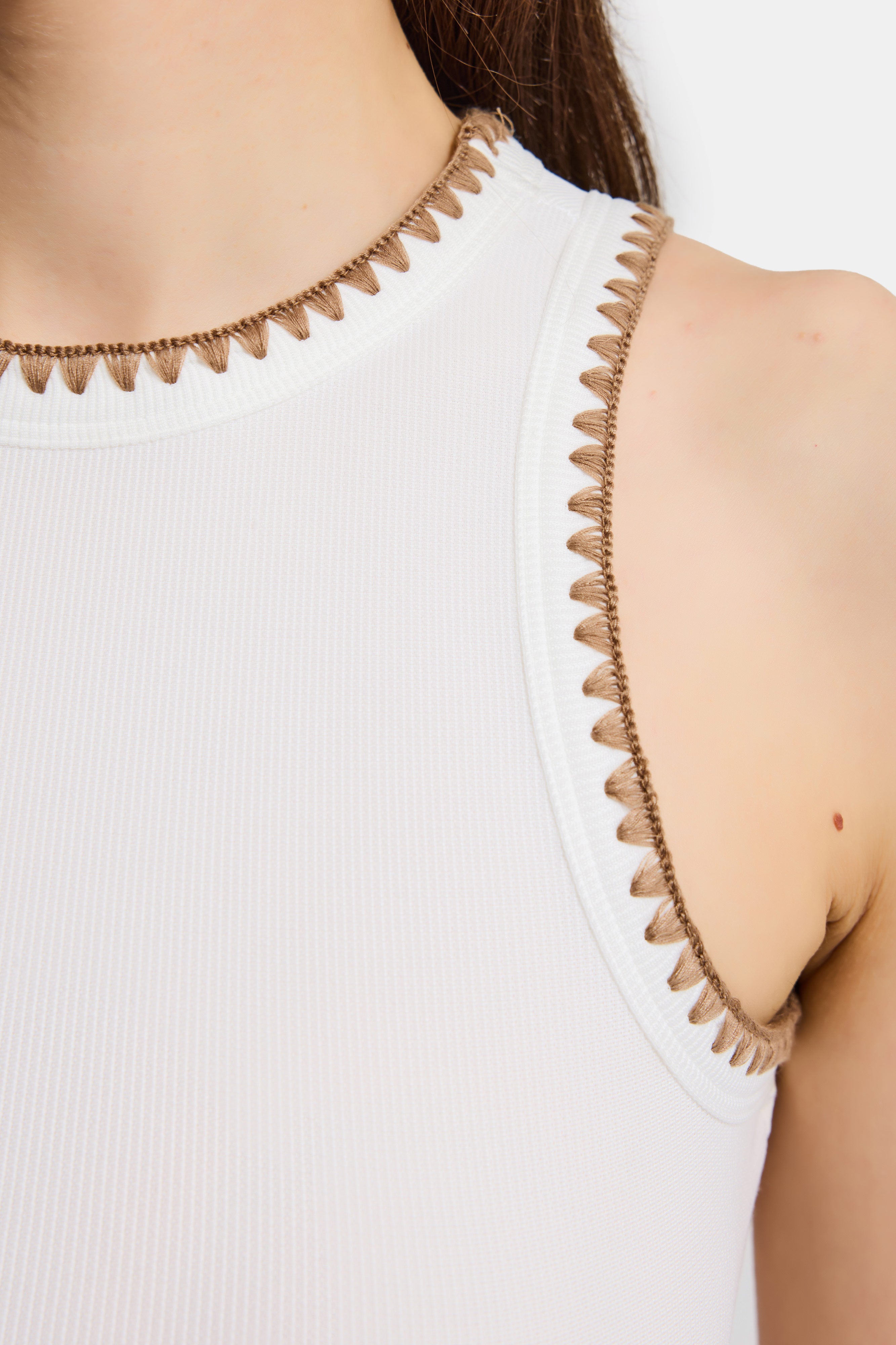 Kadın Ekru s6-101 Crop Fit Süper Elastan Kahverengi İşlemeli Body