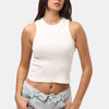 Kadın Ekru s6-101 Sıfır Kol Esnek Kumaş Crop Top