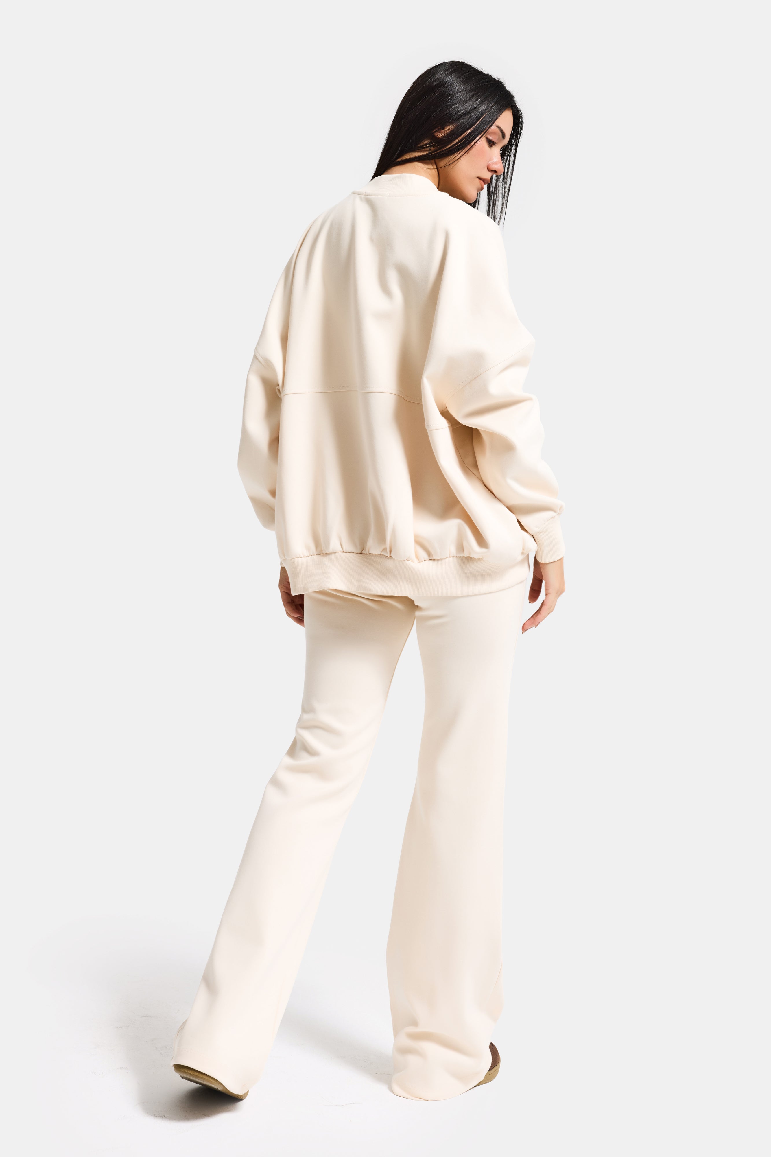 Kadın Ekru s6-105 Alt Üst Sweatshirt Polar Yürüyüş Pantolonu 2'li Tasarım Takım