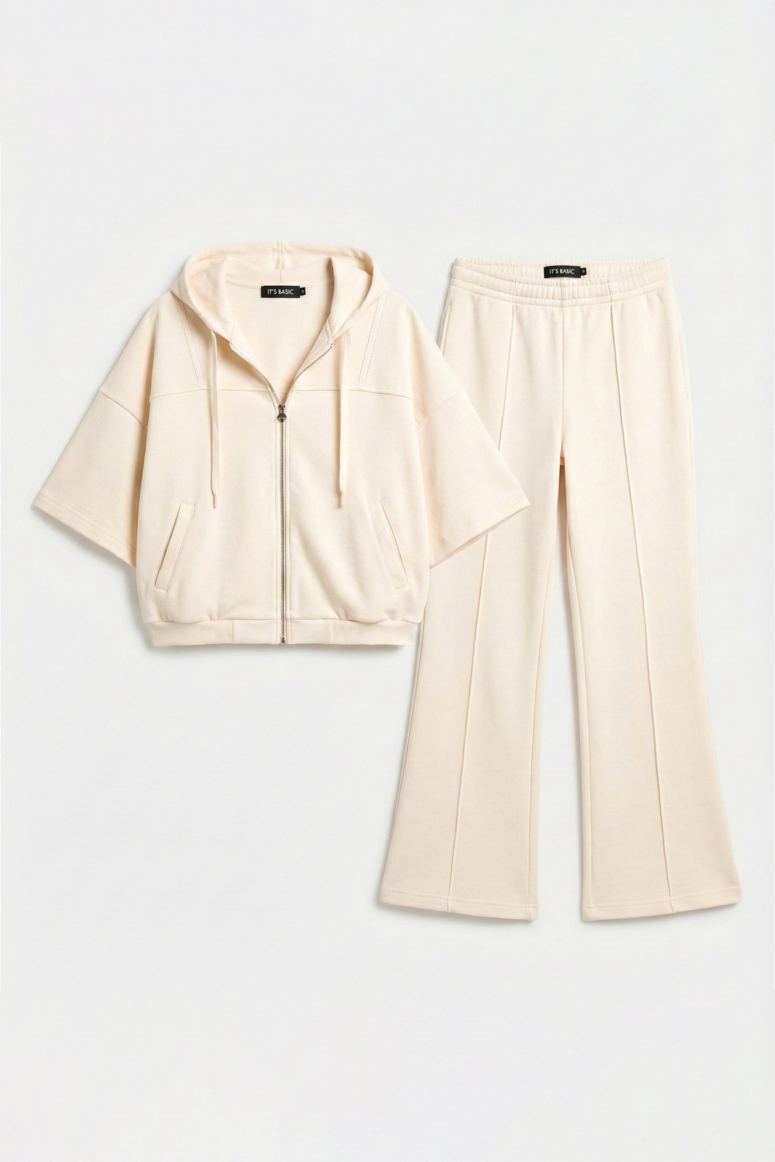 Kadın Ekru s6-105 Alt Üst Sweatshirt Yürüyüş Pantolonu 2'li Kombin Takım