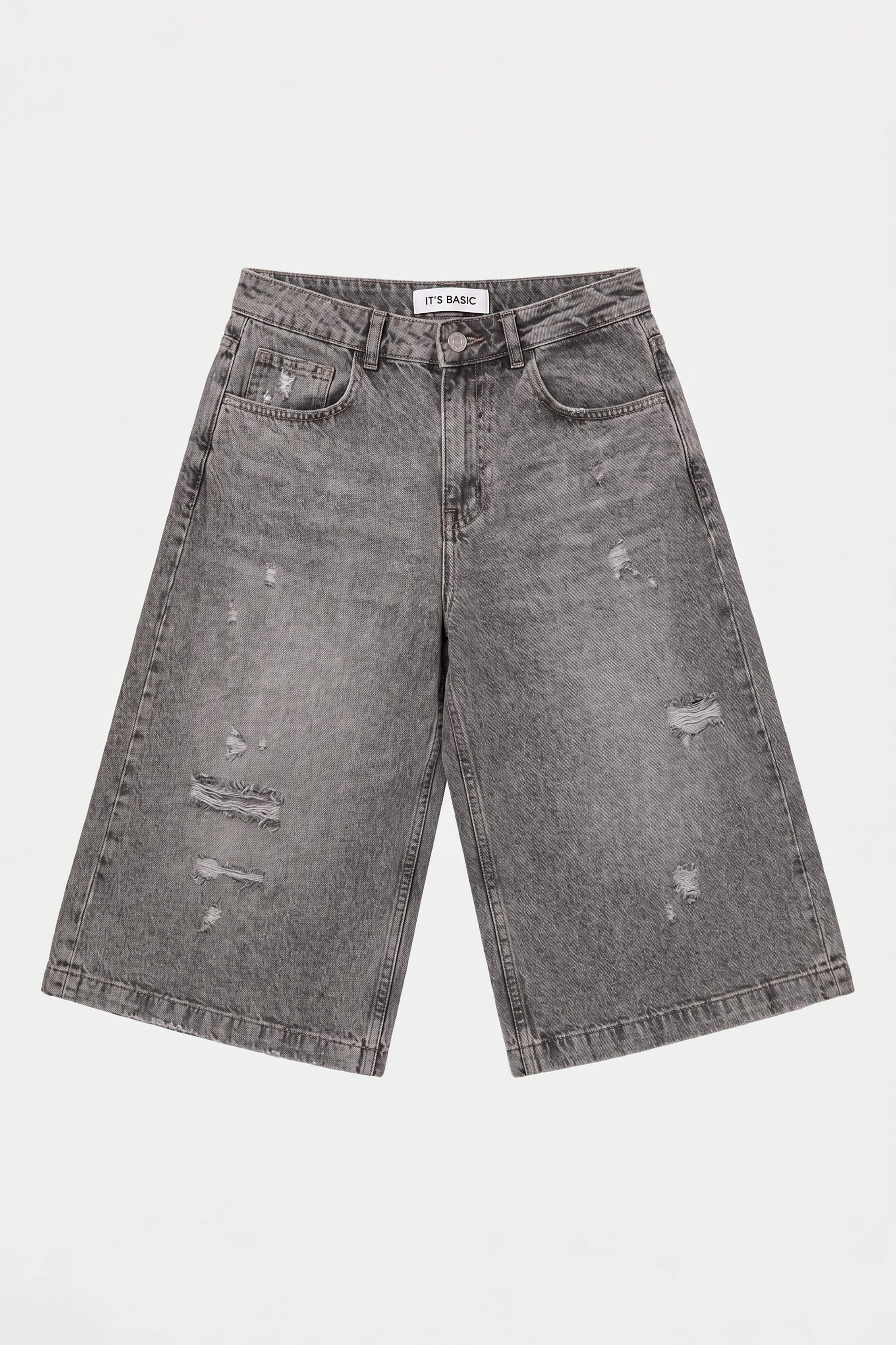 Kadın Füme 12s6-13 Baggy Fit Maxi Denim Tasarım Bermuda Şort