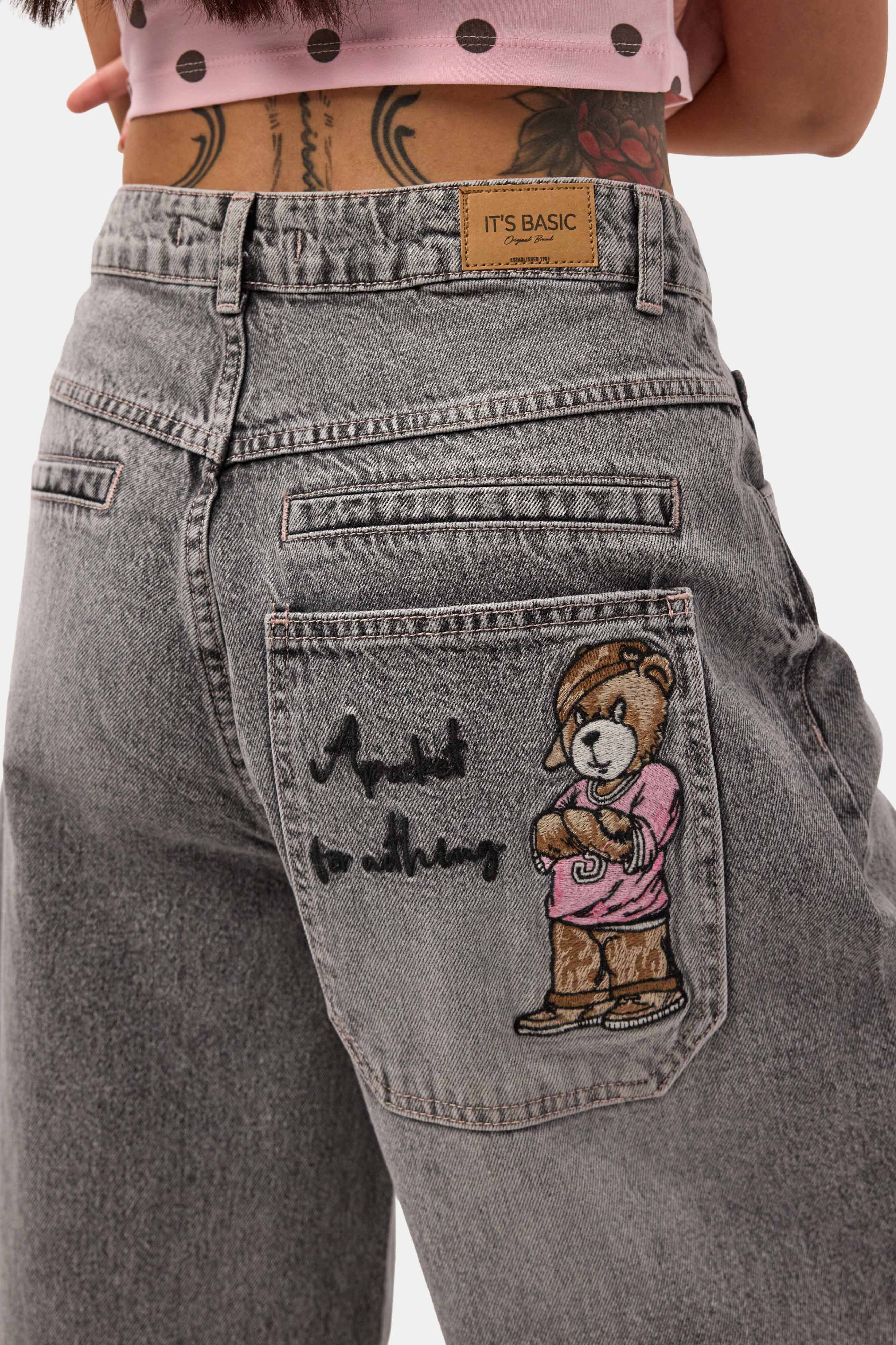 Kadın Füme 12s6-13 Baggy Fit Maxi Denim Tasarım Bermuda Şort