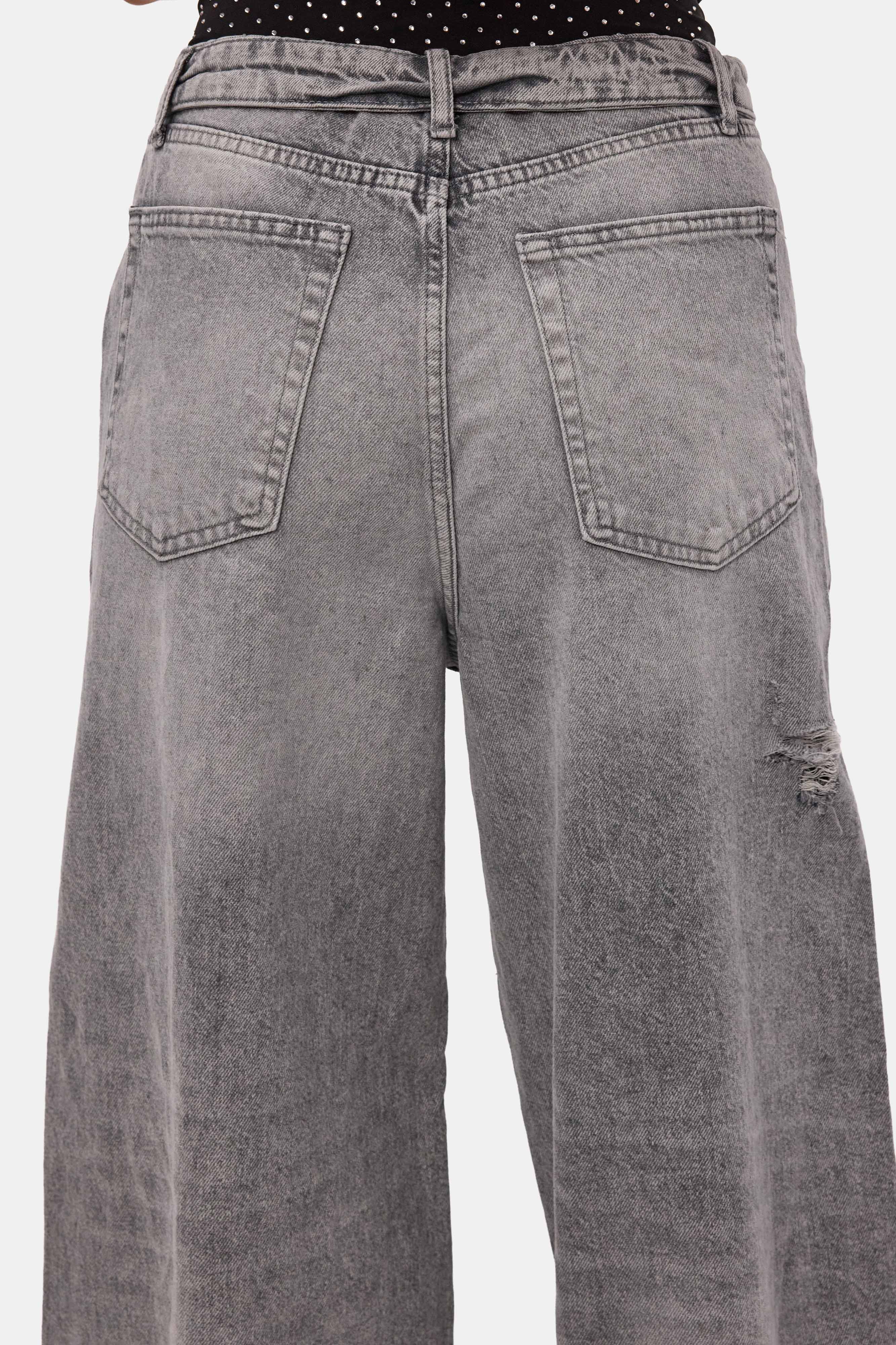 Kadın Füme 12s6-12 Straight Fit Kemer Detaylı Özel Tasarım Denim Jean