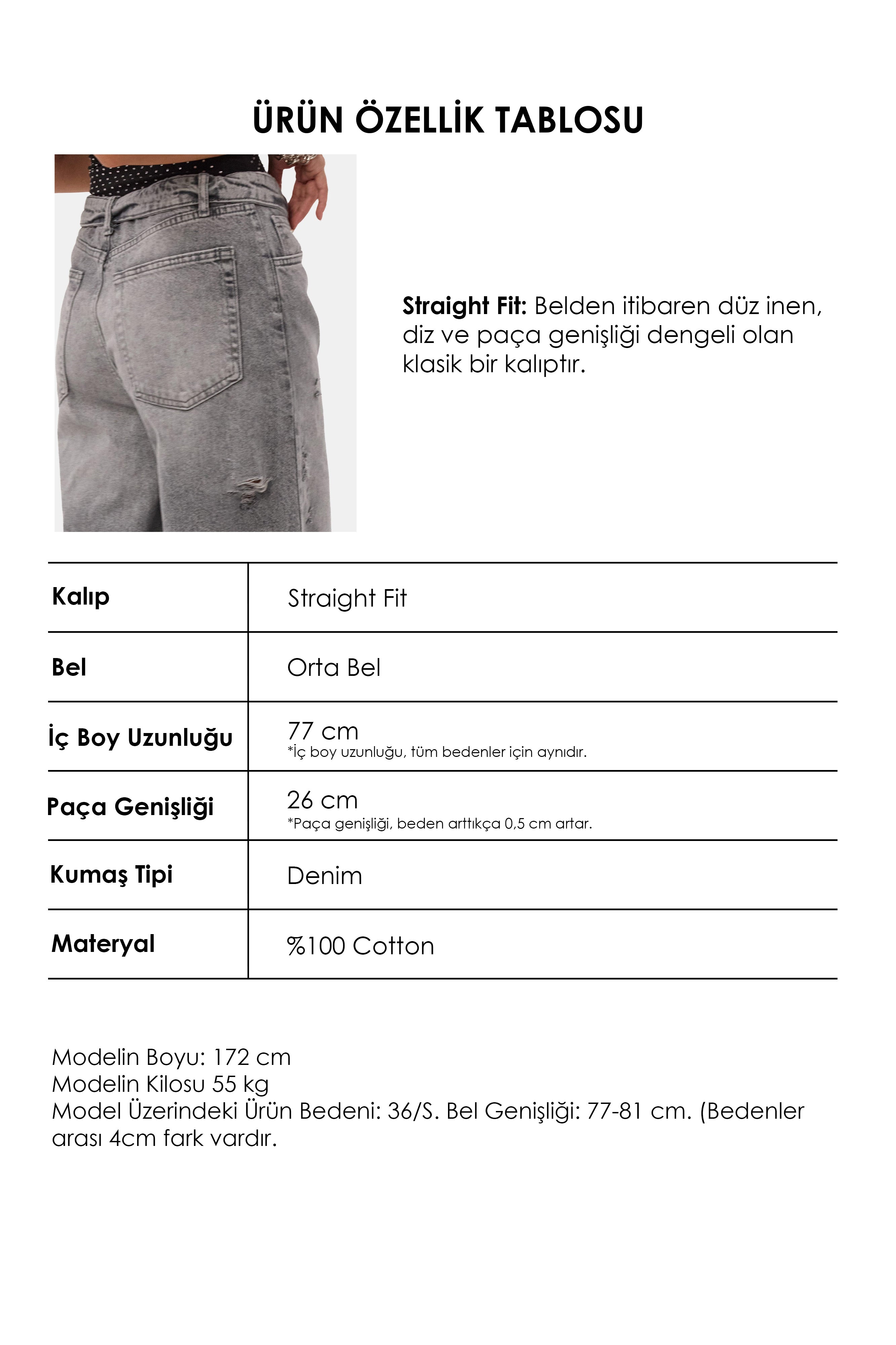 Kadın Füme 12s6-12 Straight Fit Kemer Detaylı Özel Tasarım Denim Jean