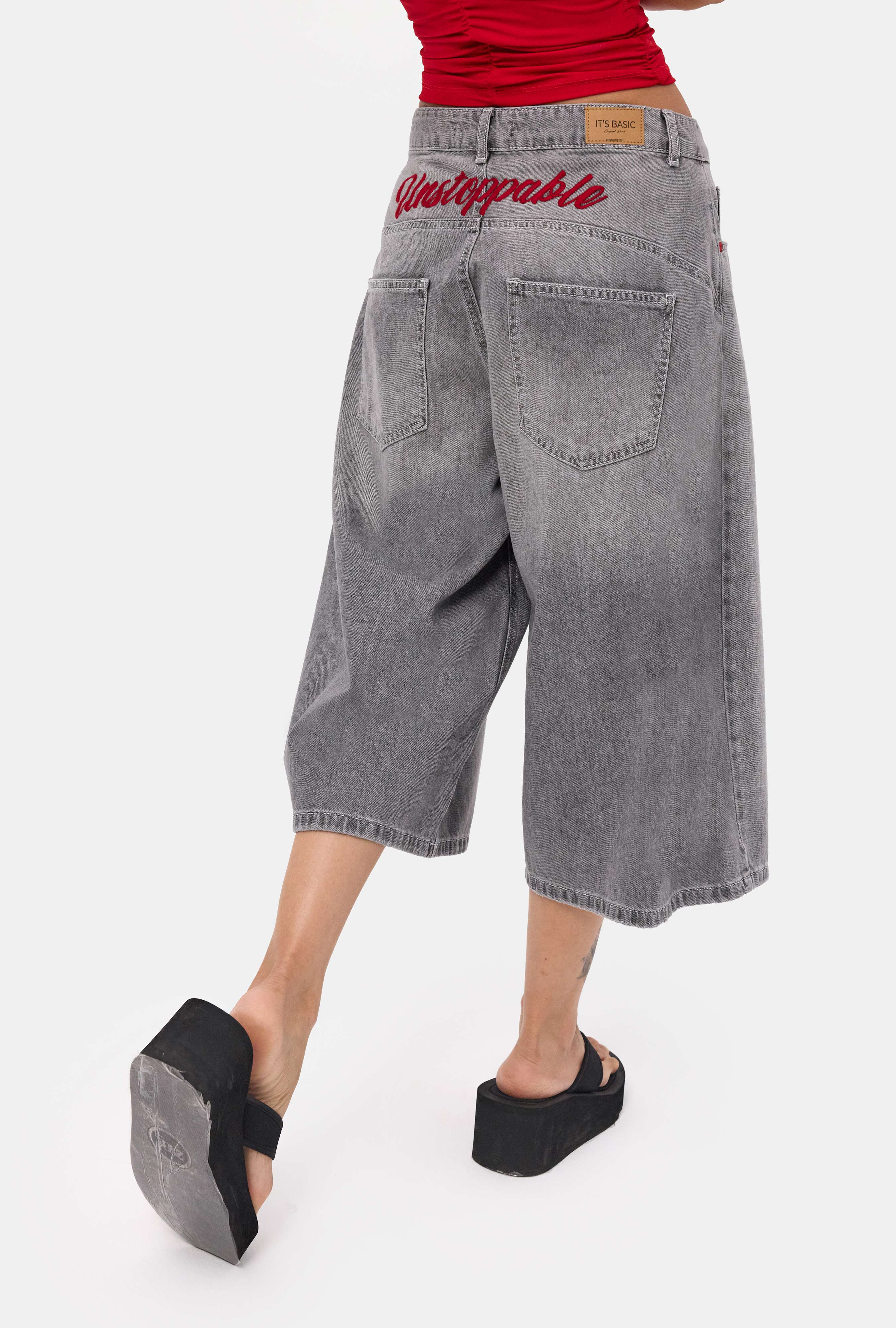 Women's Smoked Embroidered Super Baggy Denim Shorts | Custom Design