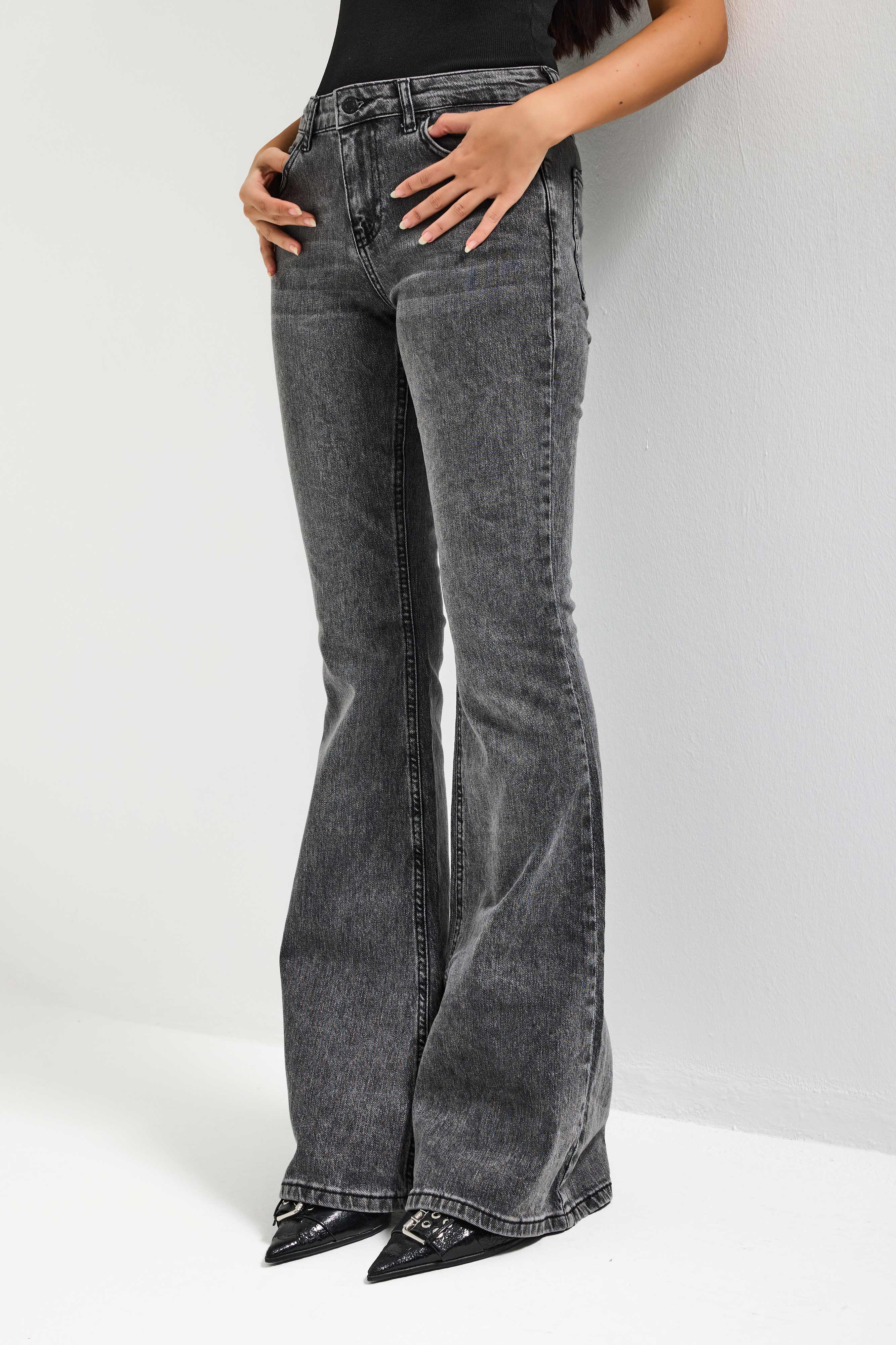 Kadın Füme 4s6-14 Mid Rise Flare Fit Esnek Kumaş Denim Jean