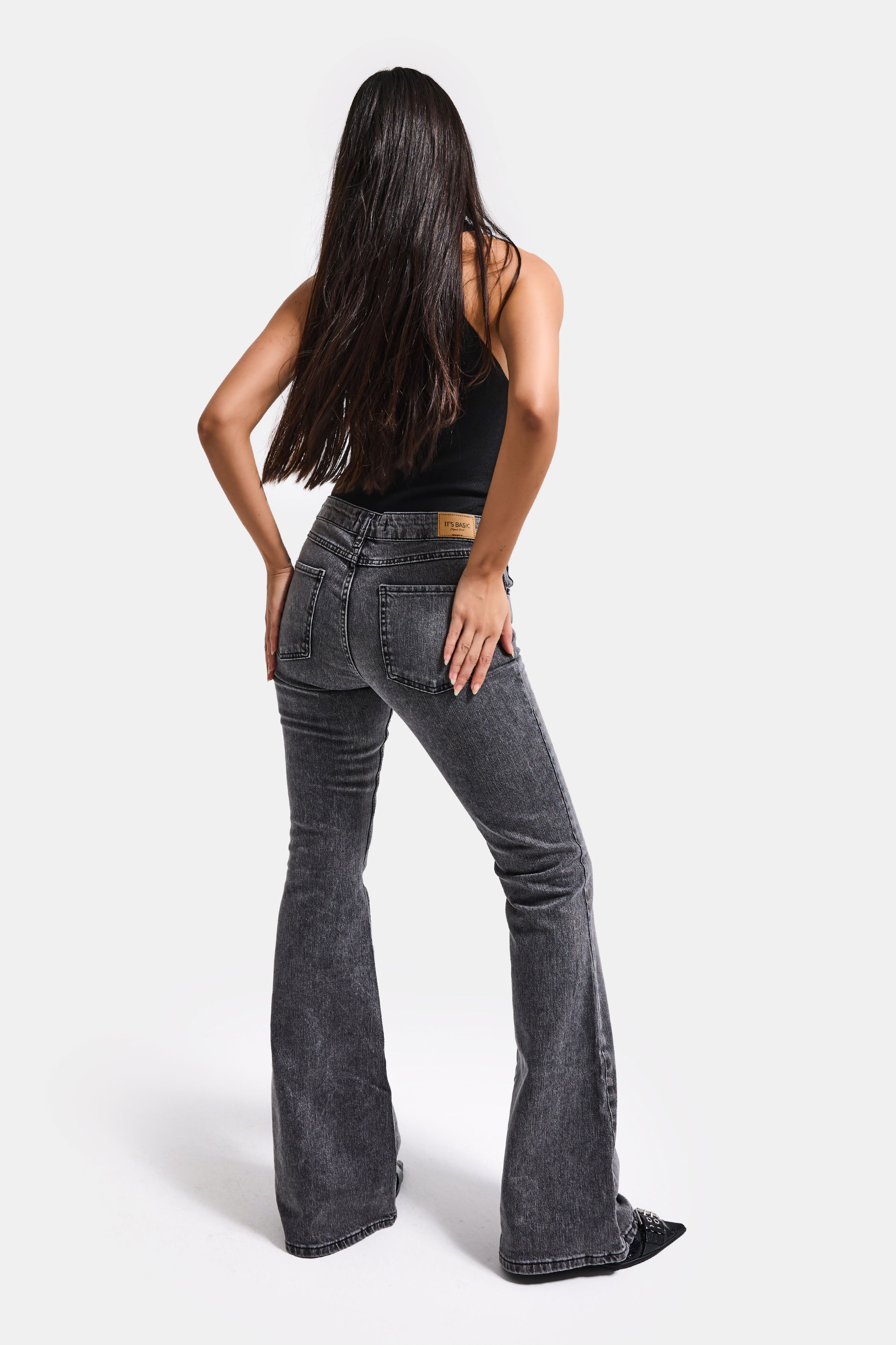 Women's Smoked Mid-Rise Flare Fit Stretch Denim Jeans