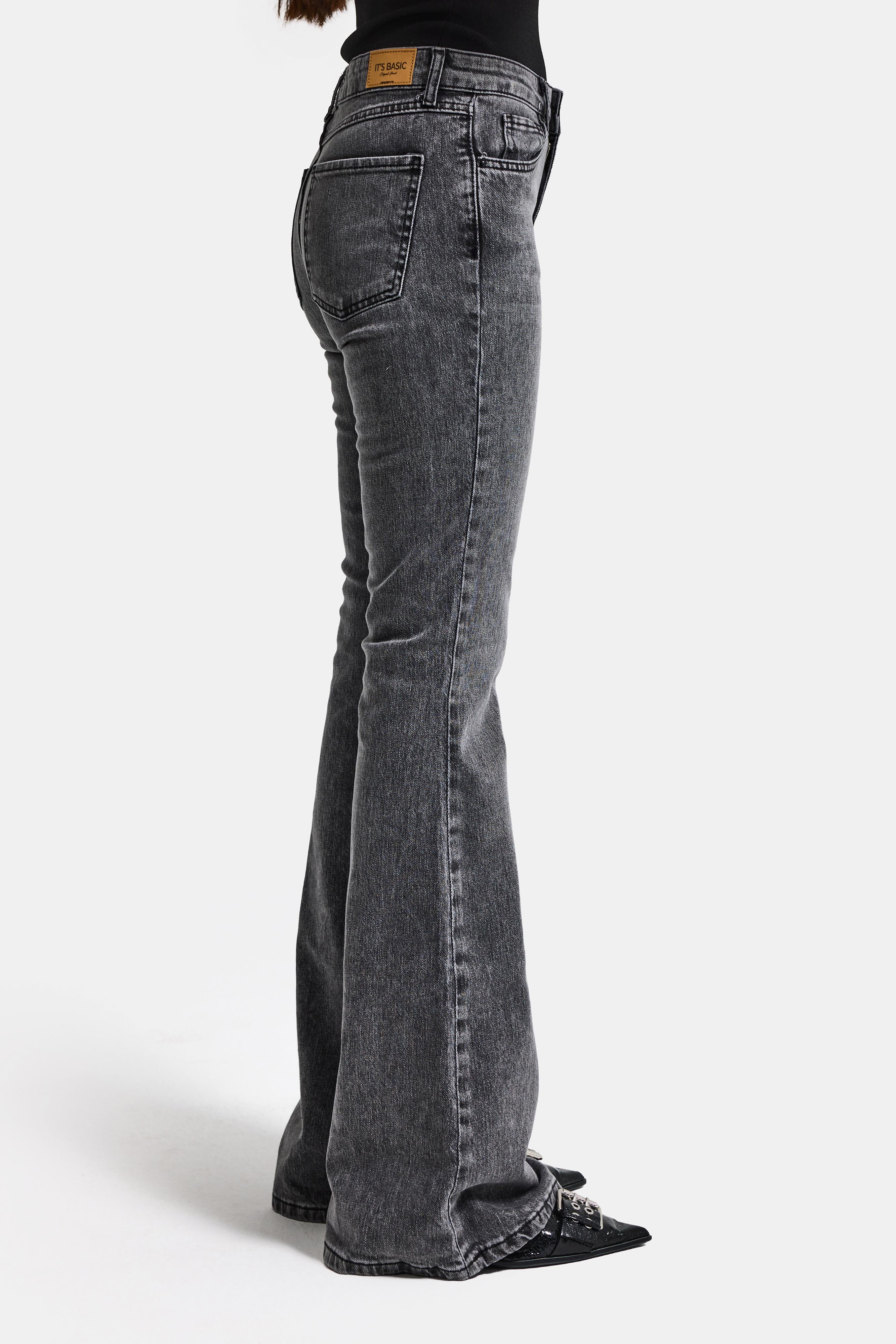 Kadın Füme 4s6-14 Mid Rise Flare Fit Esnek Kumaş Denim Jean