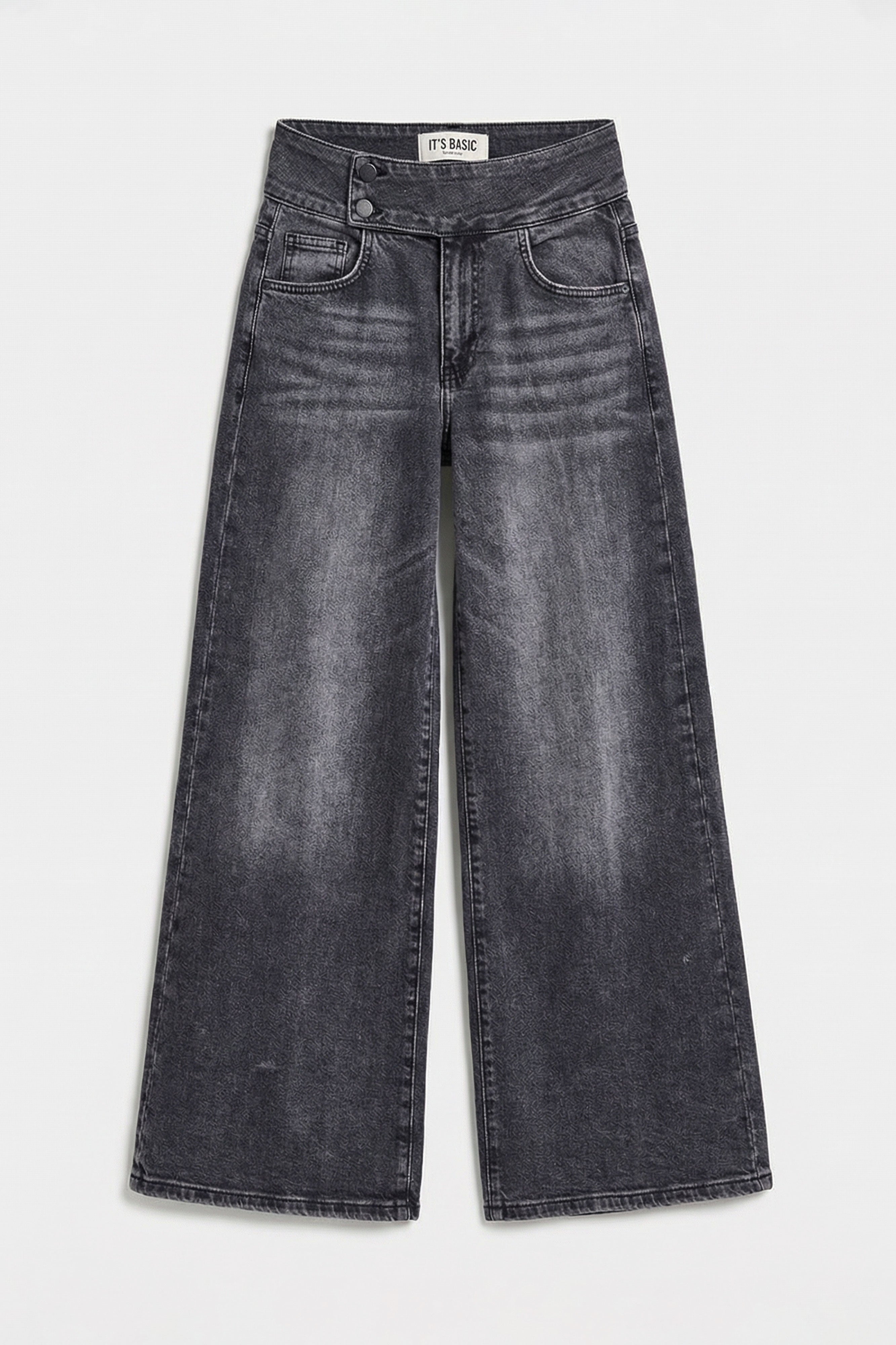 Kadın Füme 4s6-14 Palazzo Fit Kemer Detaylı Elastan Kumaş Denim Jean
