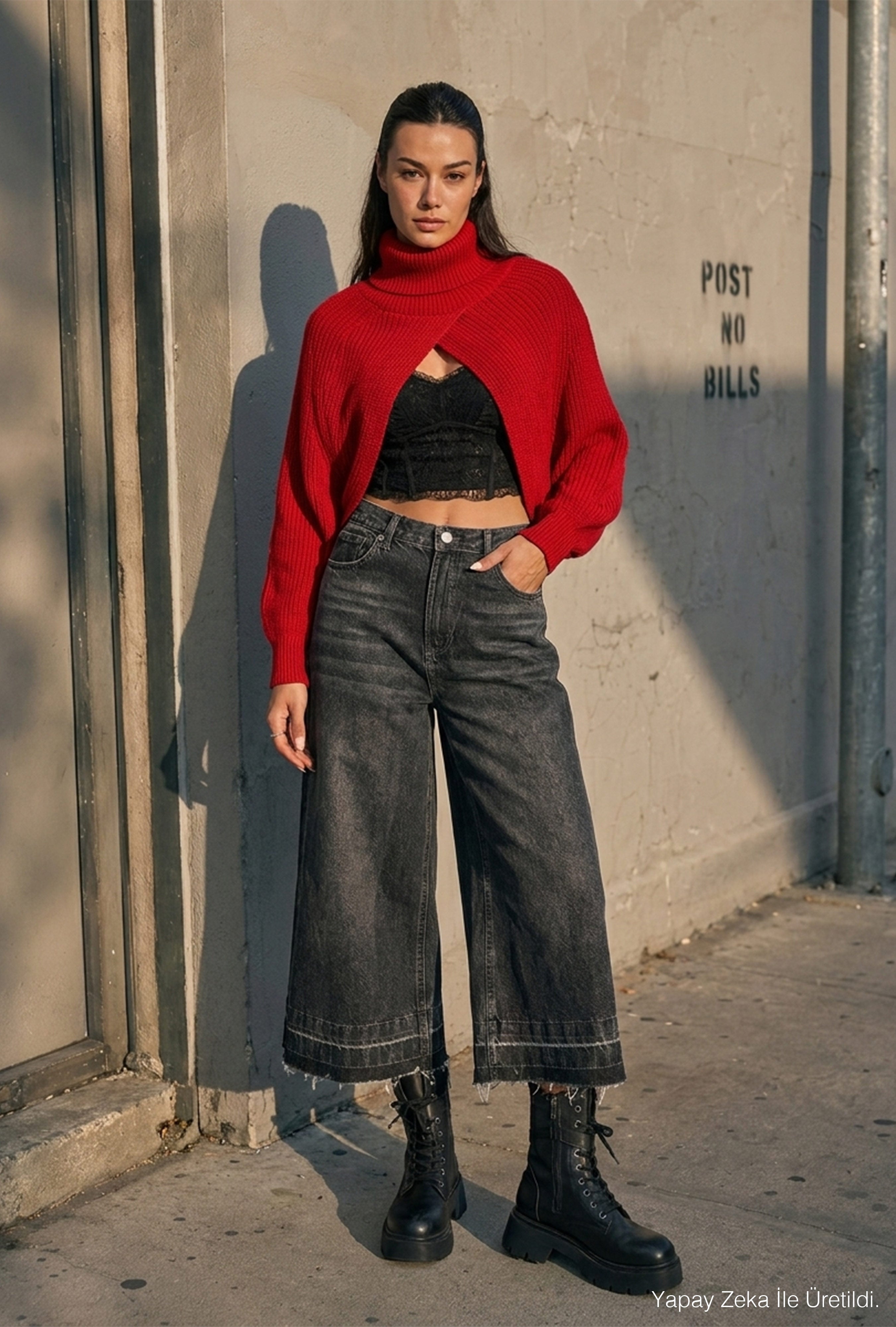 Kadın Füme 4w6-13 Culotte Fit Kiraz Nakış Detaylı Tasarım Denim Jean