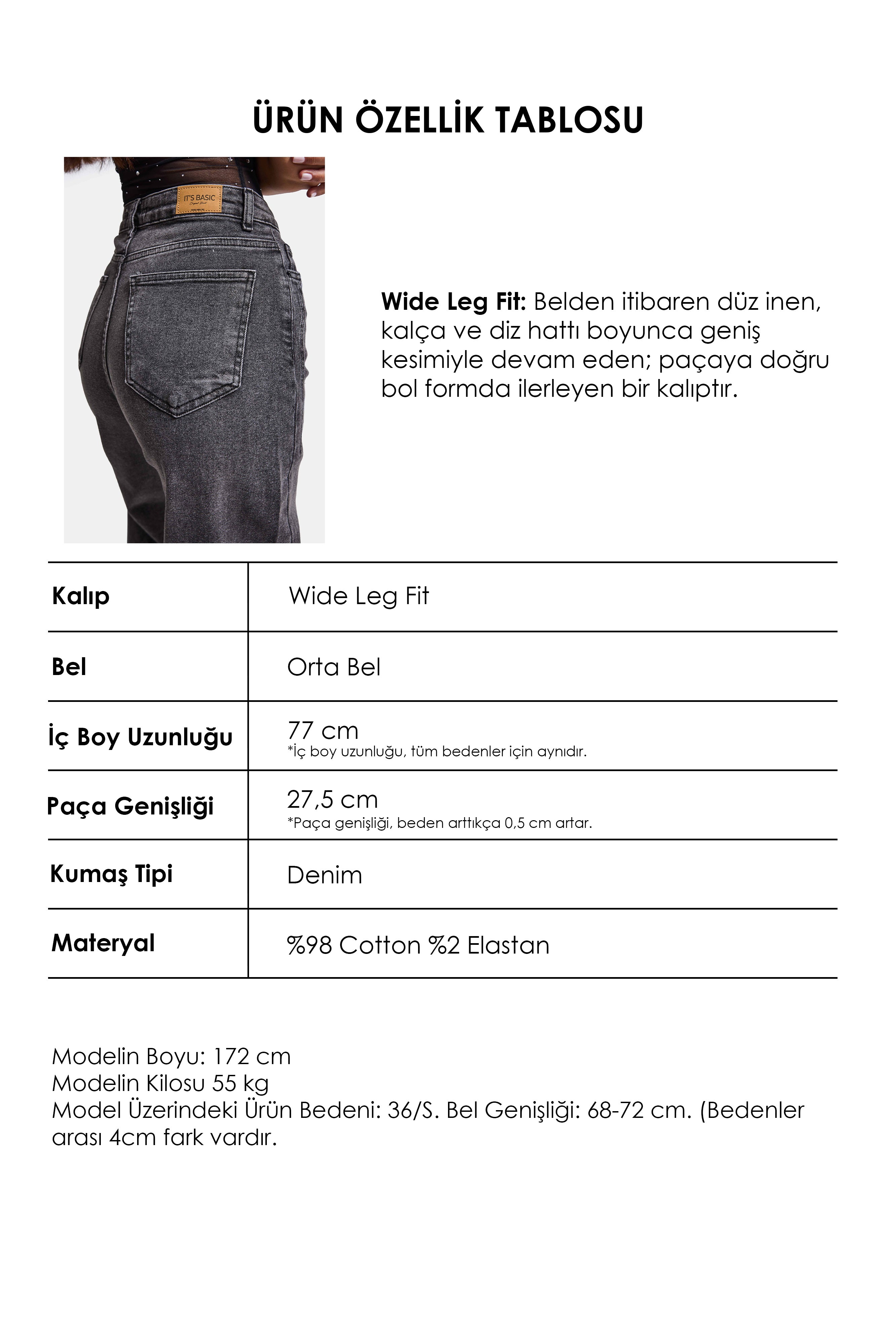 Kadın Füme 4w6-14 Wide Leg Fit Esnek Kumaş Denim Jean