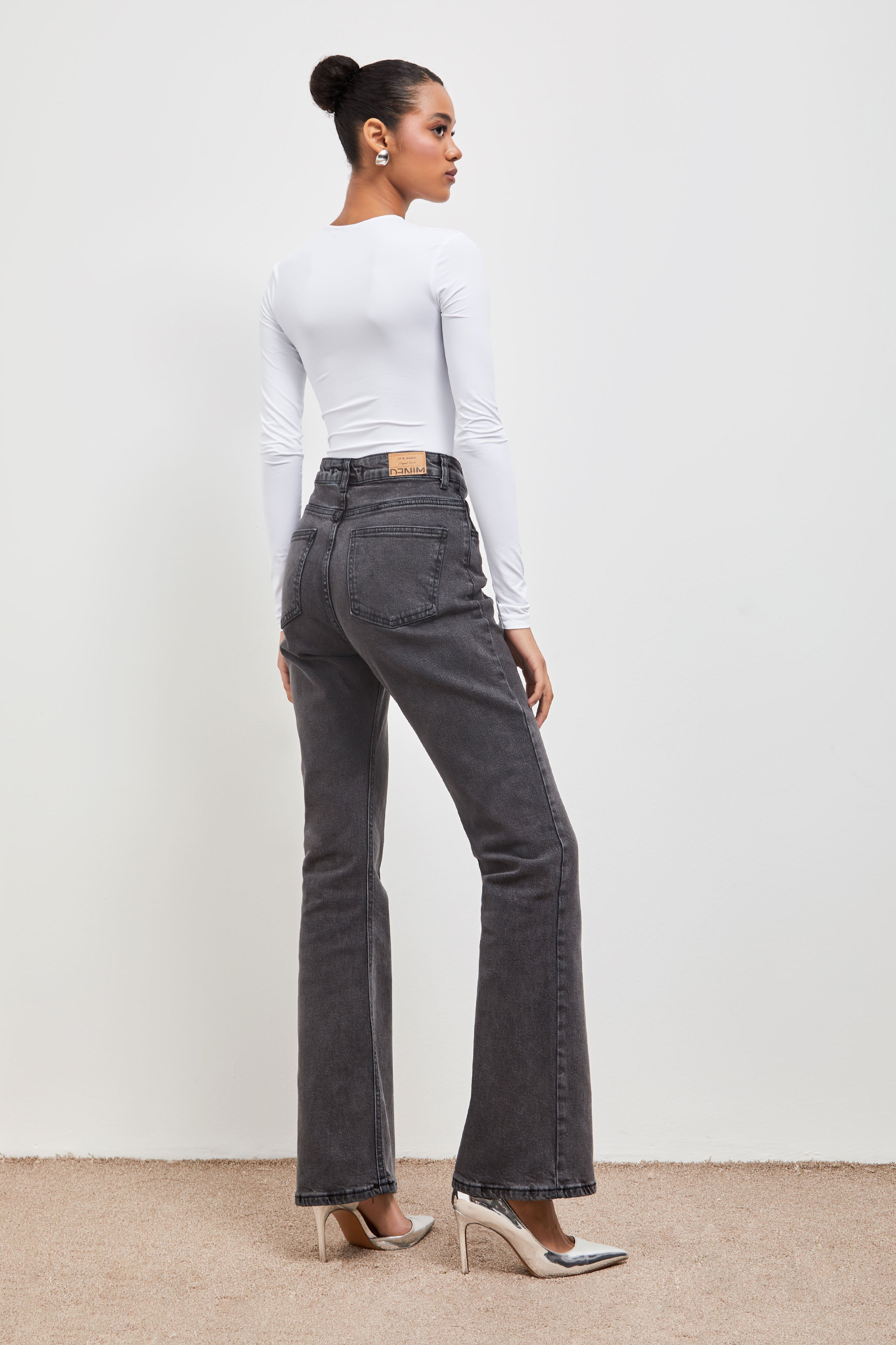 Women's Smoke Color Flare Cut Spanish Leg High Waist Jeans