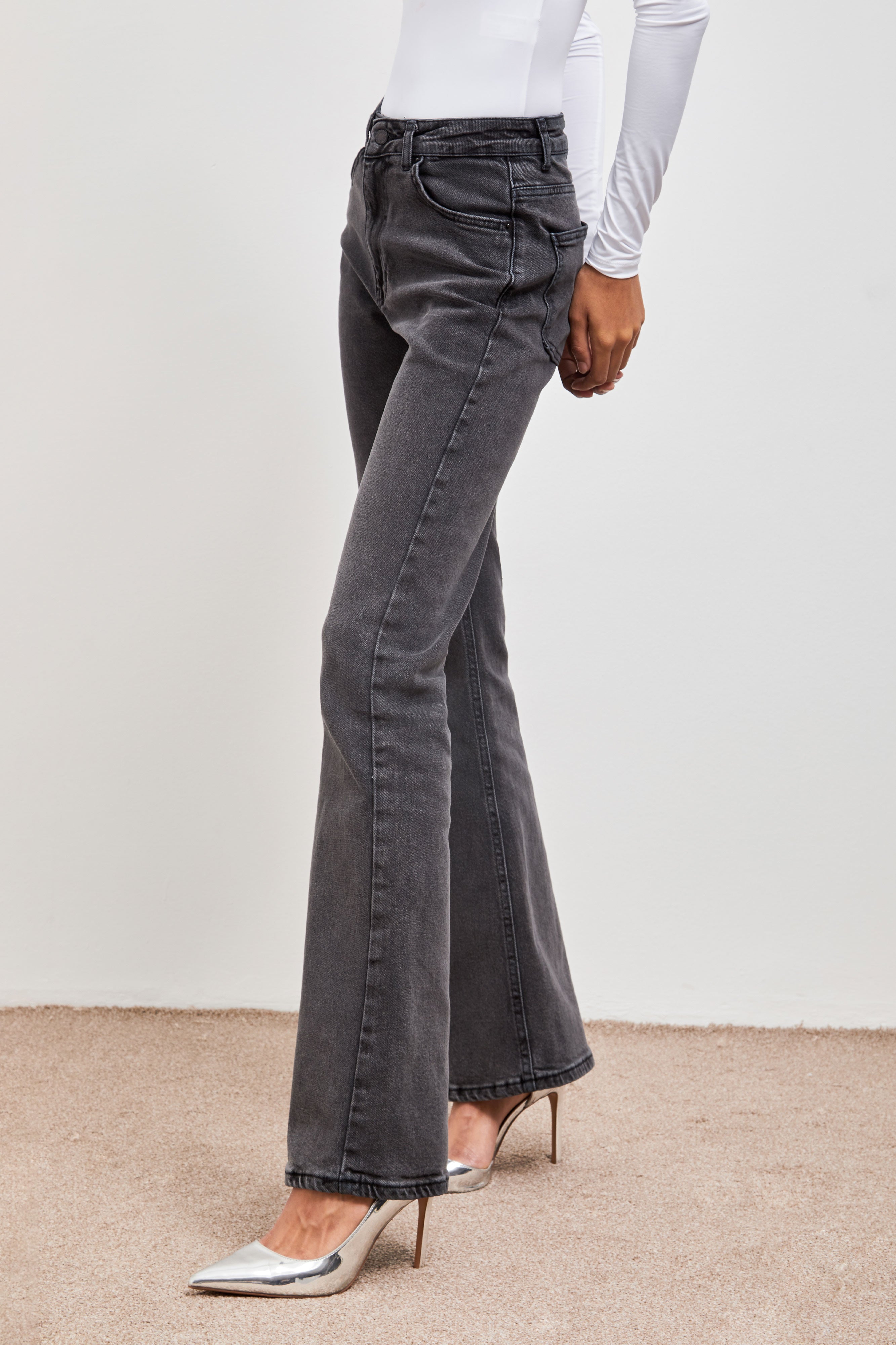 Women's Smoke Color Flare Cut Spanish Leg High Waist Jeans