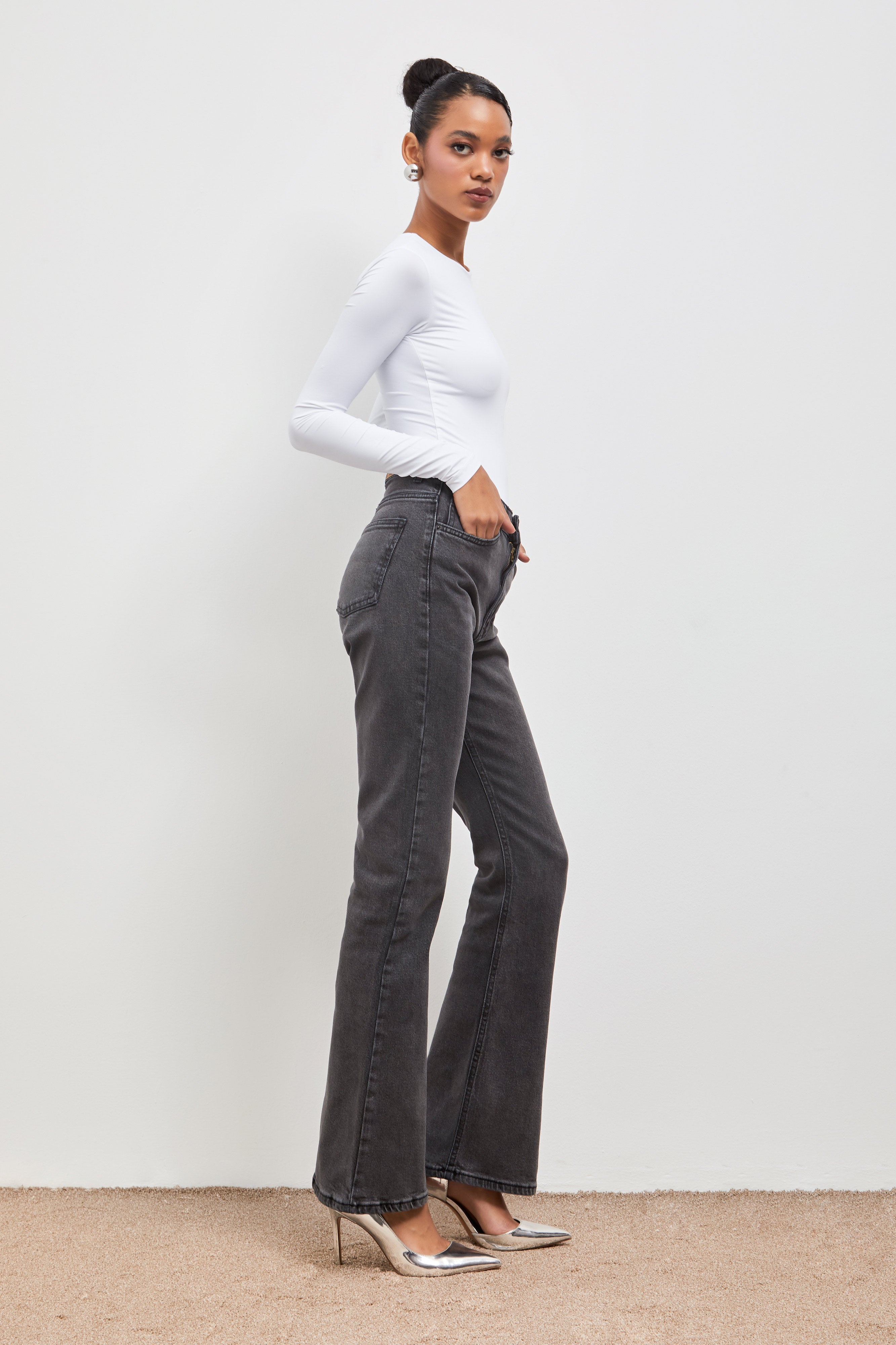 Women's Smoke Color Flare Cut Spanish Leg High Waist Jeans