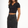 Women's Smoked Erica Lycra Mid-Length High-Waisted Slit Jean Skirt