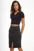 Women's Smoked Erica Lycra Mid-Length High-Waisted Slit Jean Skirt