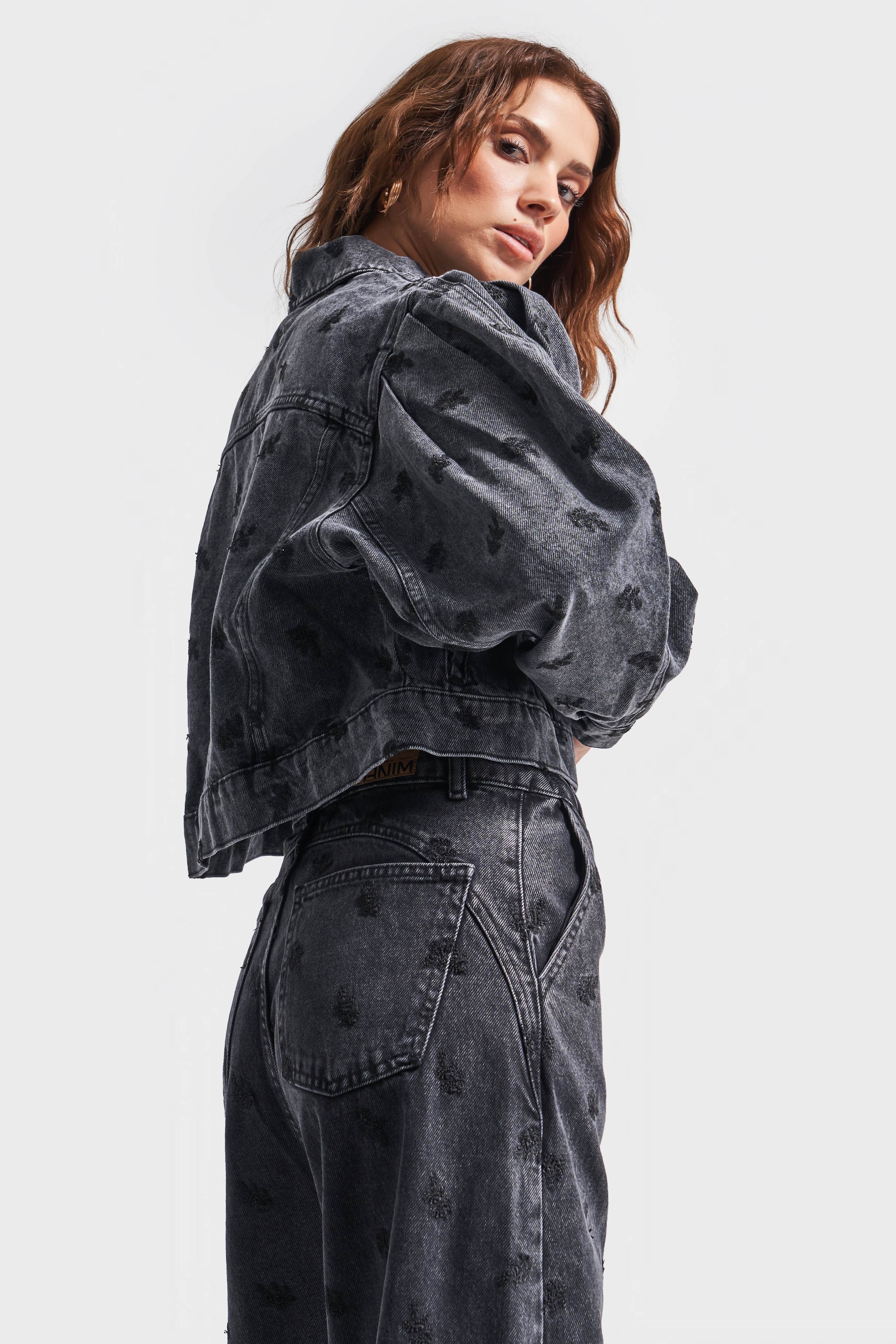 Women's Smoke Color Black Embroidered Loose Cut Design Jacket