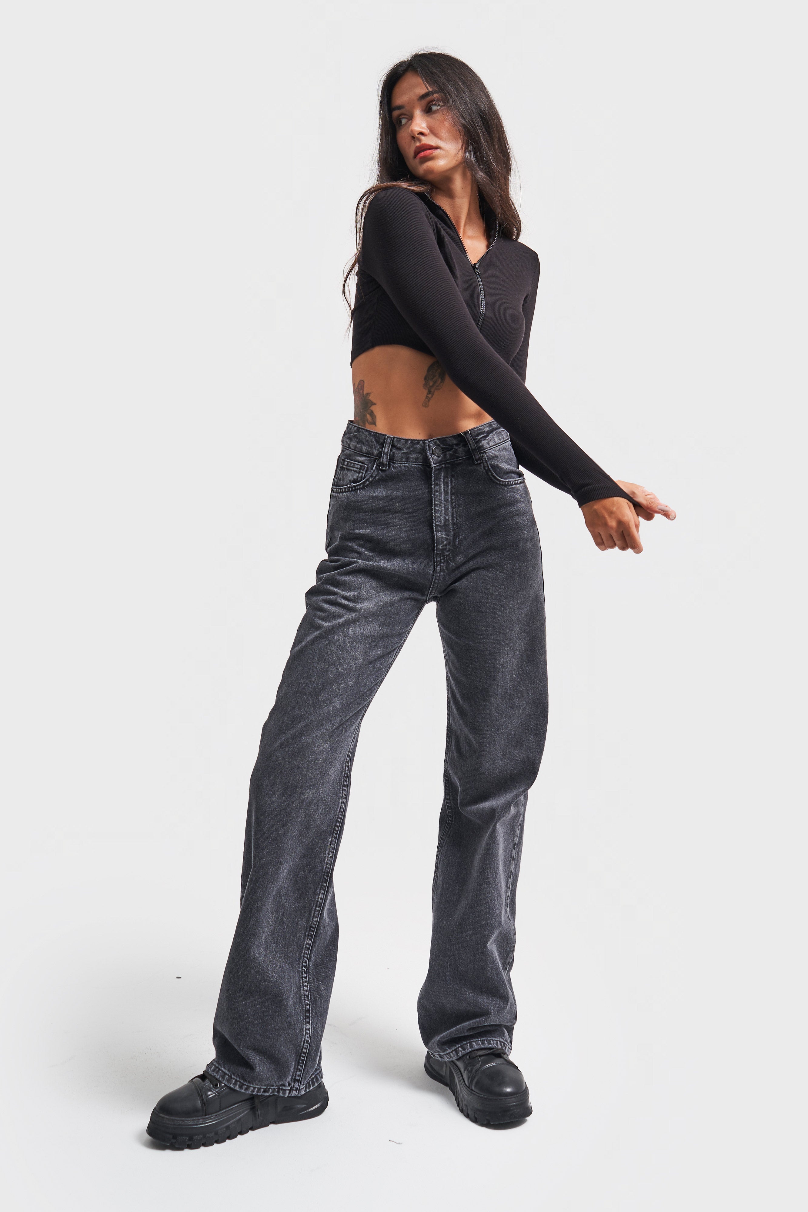 Women's Smoke Color Straight Fit High Waist 100% Cotton Denim