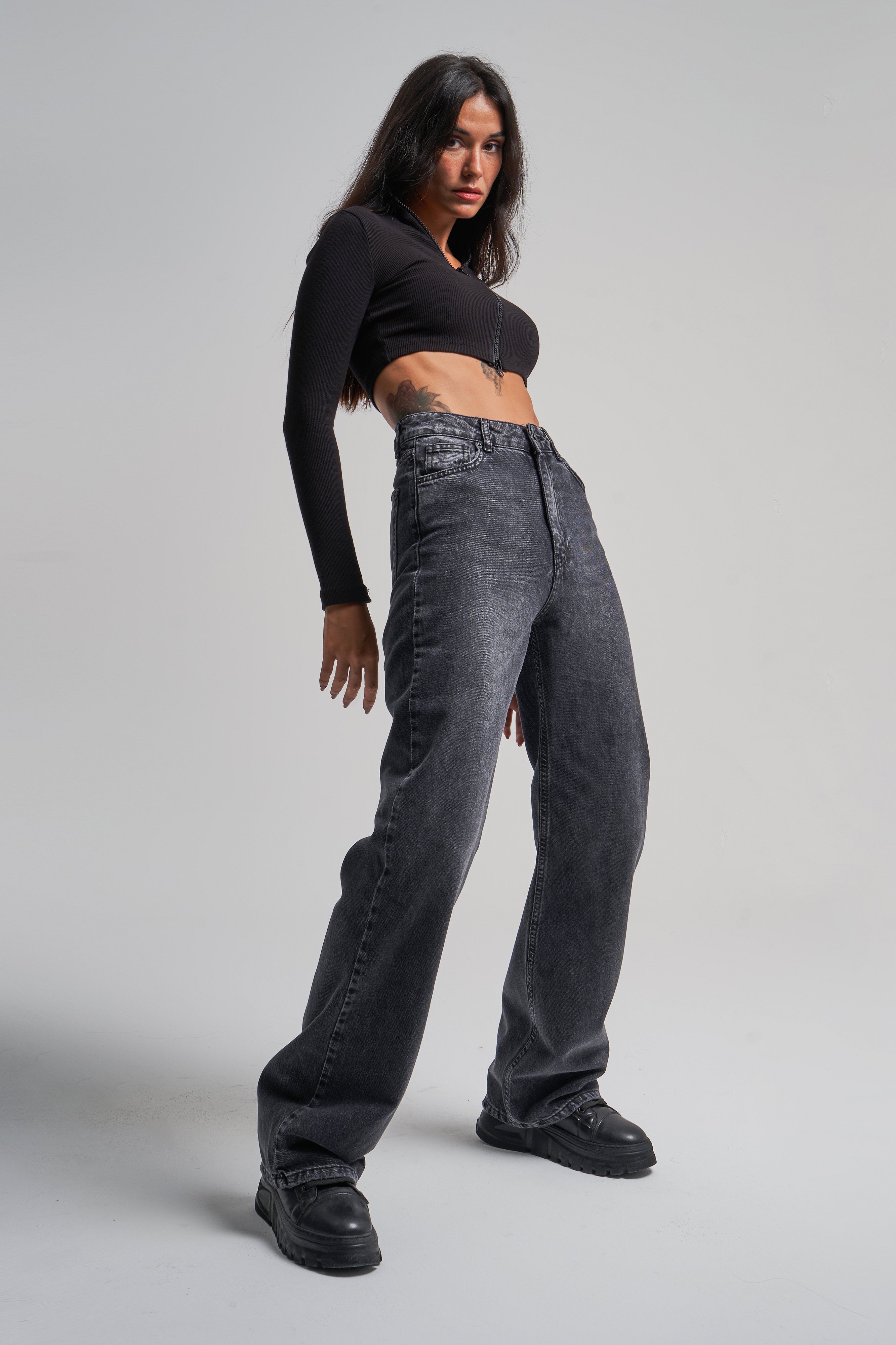 Women's Smoke Color Straight Fit High Waist 100% Cotton Denim