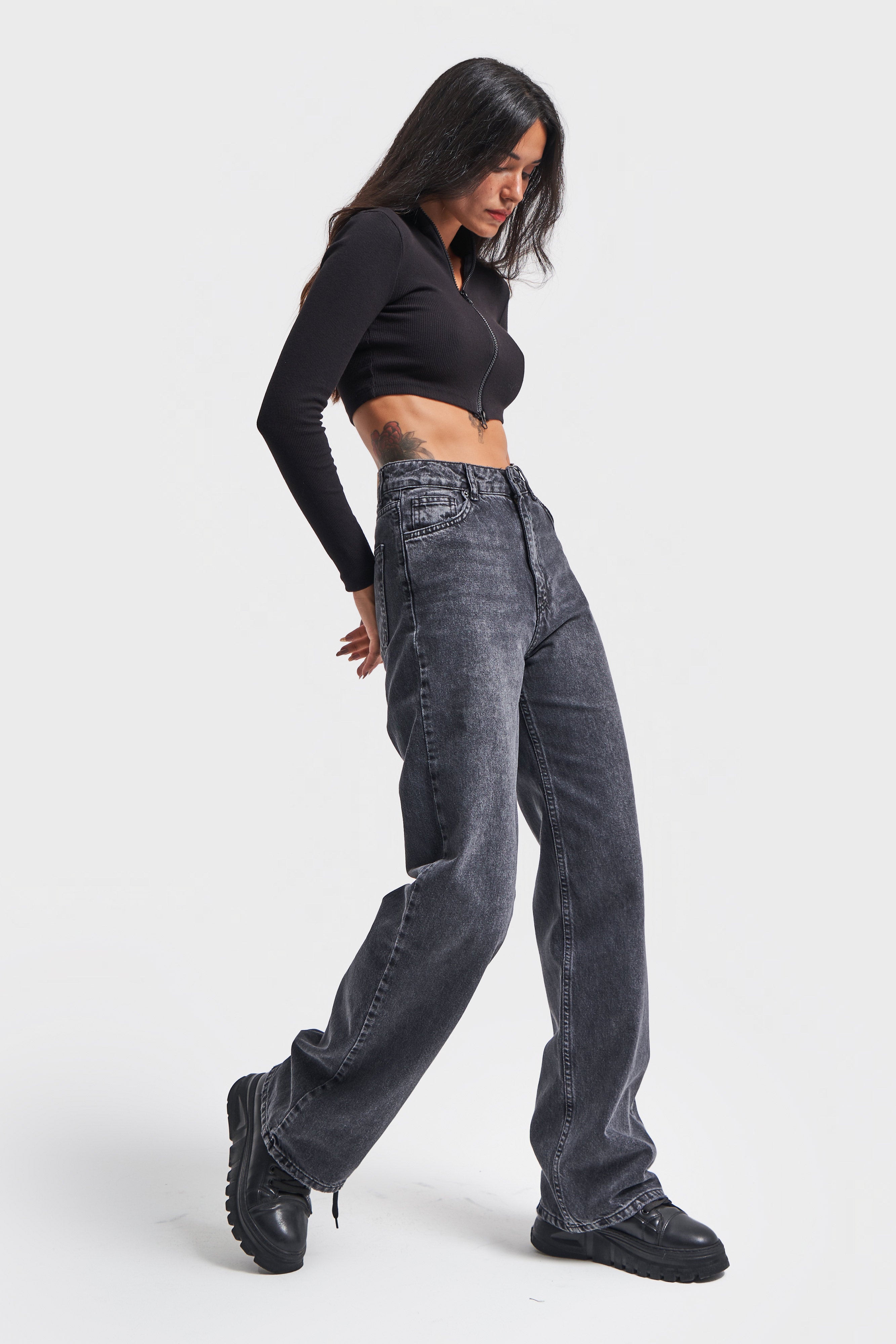 Women's Smoke Color Straight Fit High Waist 100% Cotton Denim