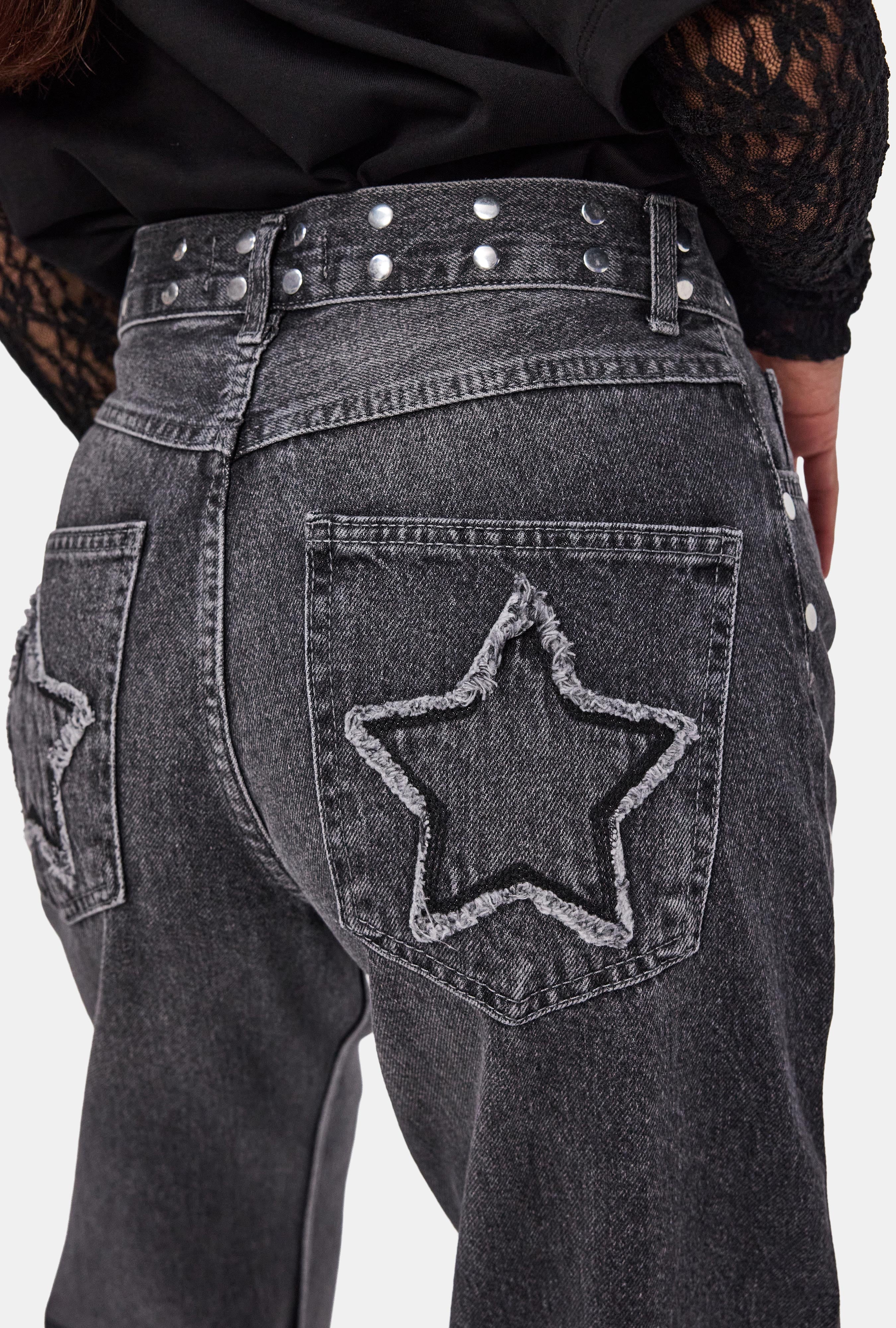 Kadın Füme T-2w6-13 Loose Fit Drop Detaylı Tasarım Denim Jean
