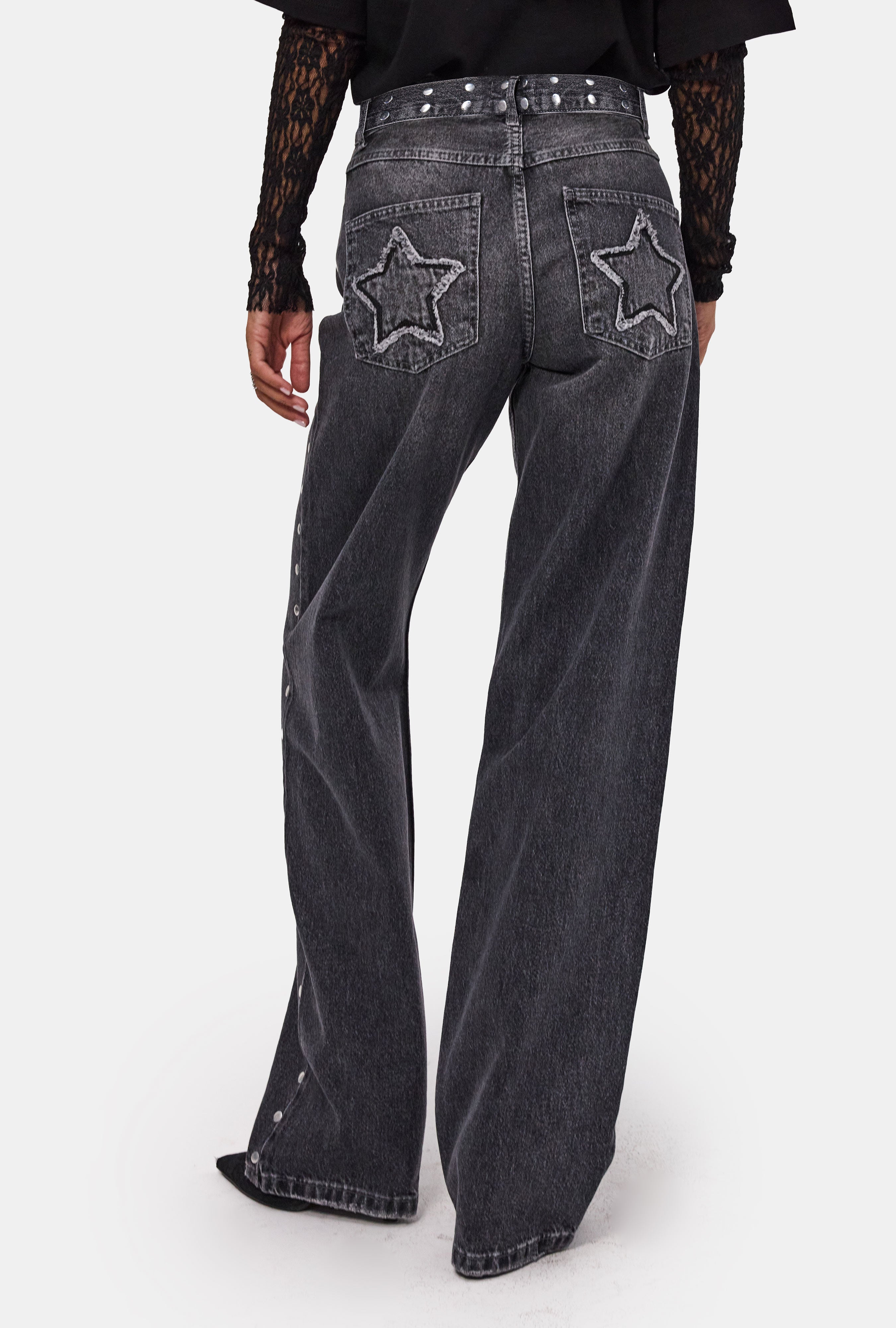 Kadın Füme T-2w6-13 Loose Fit Drop Detaylı Tasarım Denim Jean