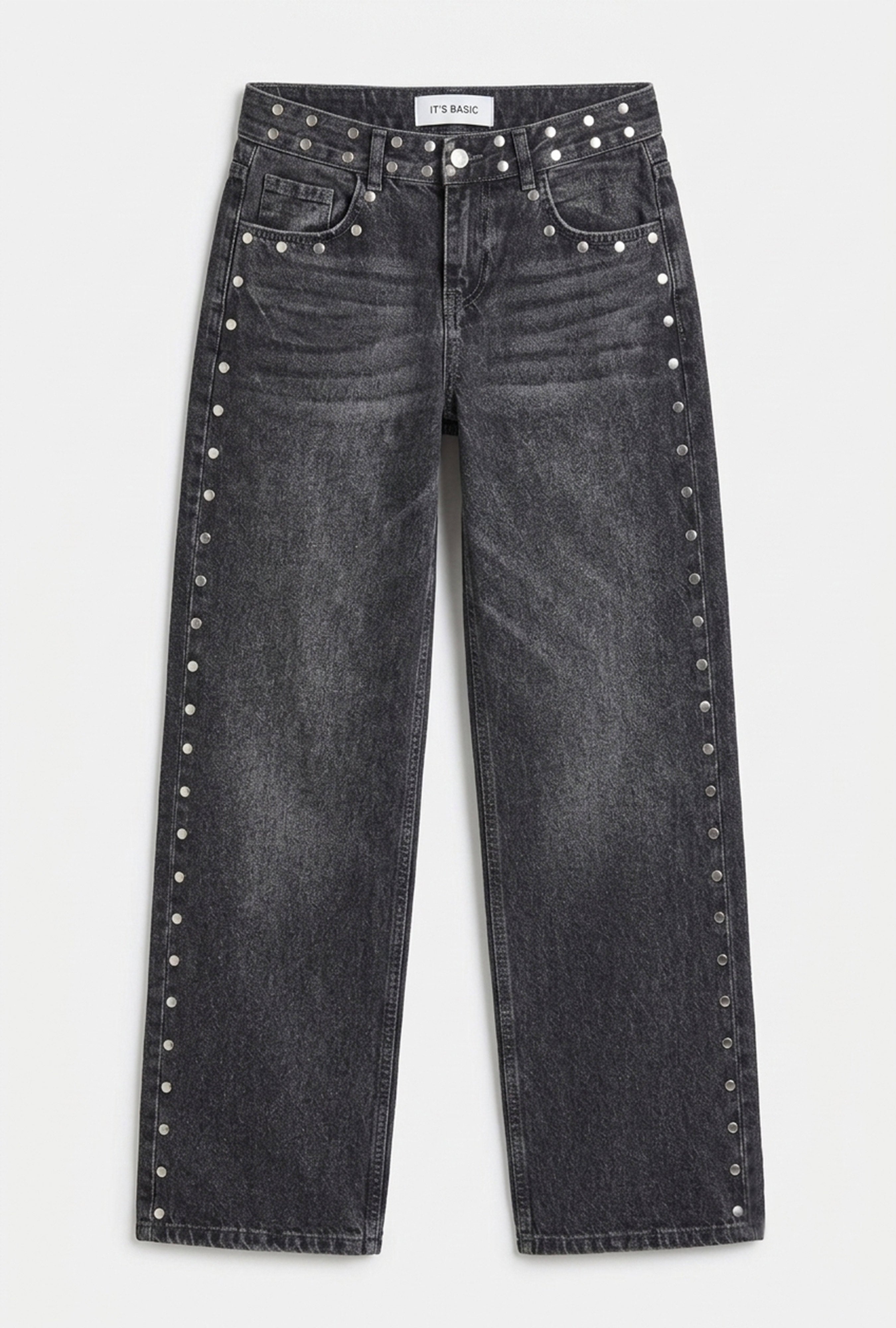 Kadın Füme T-2w6-13 Loose Fit Drop Detaylı Tasarım Denim Jean