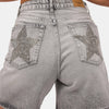 Women's Smoked T-4s6-12 Mom Relax Star Detail Design Denim Shorts