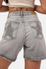 Women's Smoked T-4s6-12 Mom Relax Star Detail Design Denim Shorts