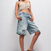 Women's G Jeans Color Baggy Fit Loose Cut Ripped Detail Denim Shorts