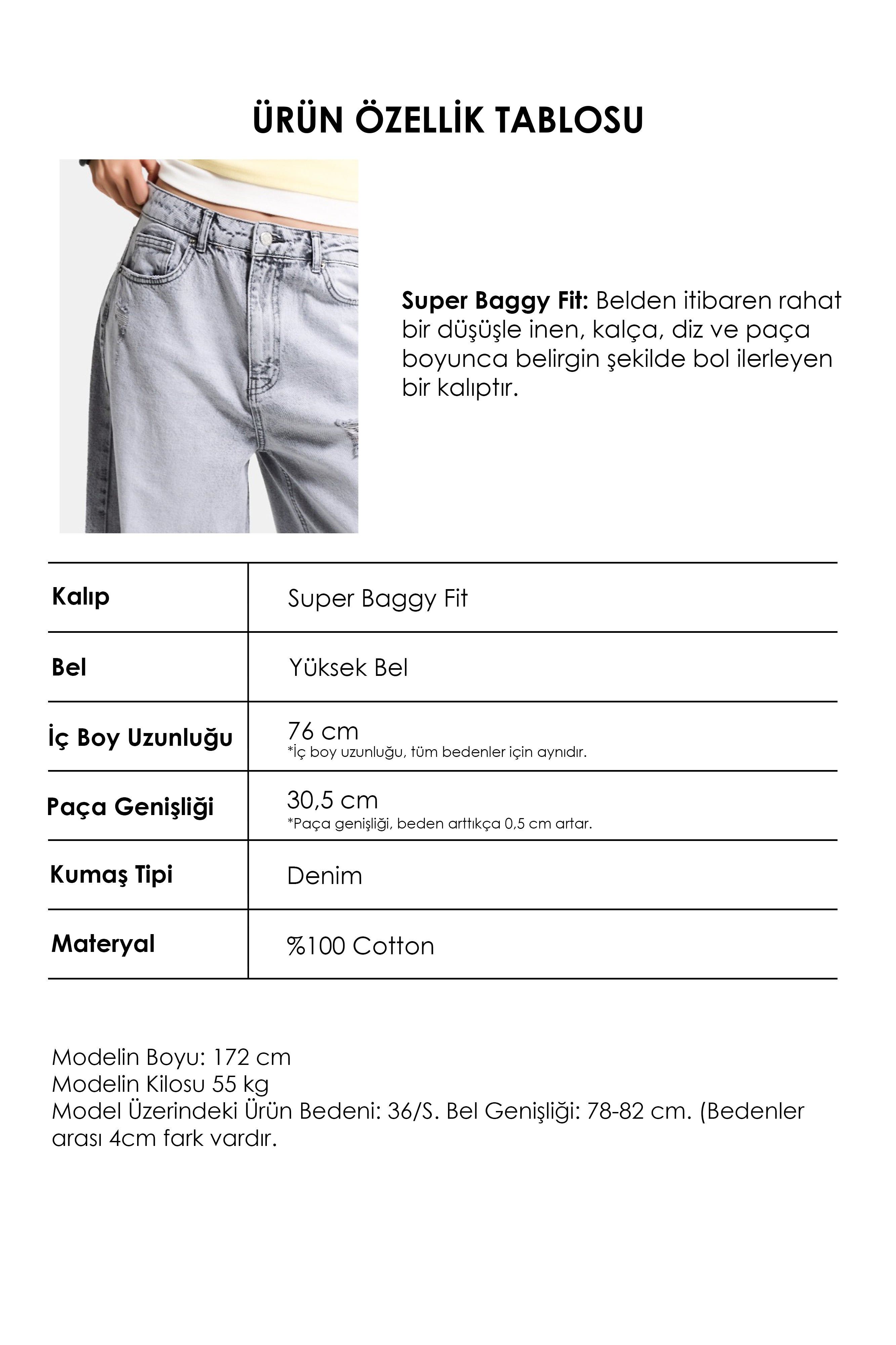 Kadın Gri 12s6-12 Süper Baggy Fit Yırtık ve Nakış Detaylı Özel Tasarım Denim Jean