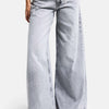 Women's Grey 4s5-12 Palazzo Fit Lace-Up 100% Cotton Denim Jeans