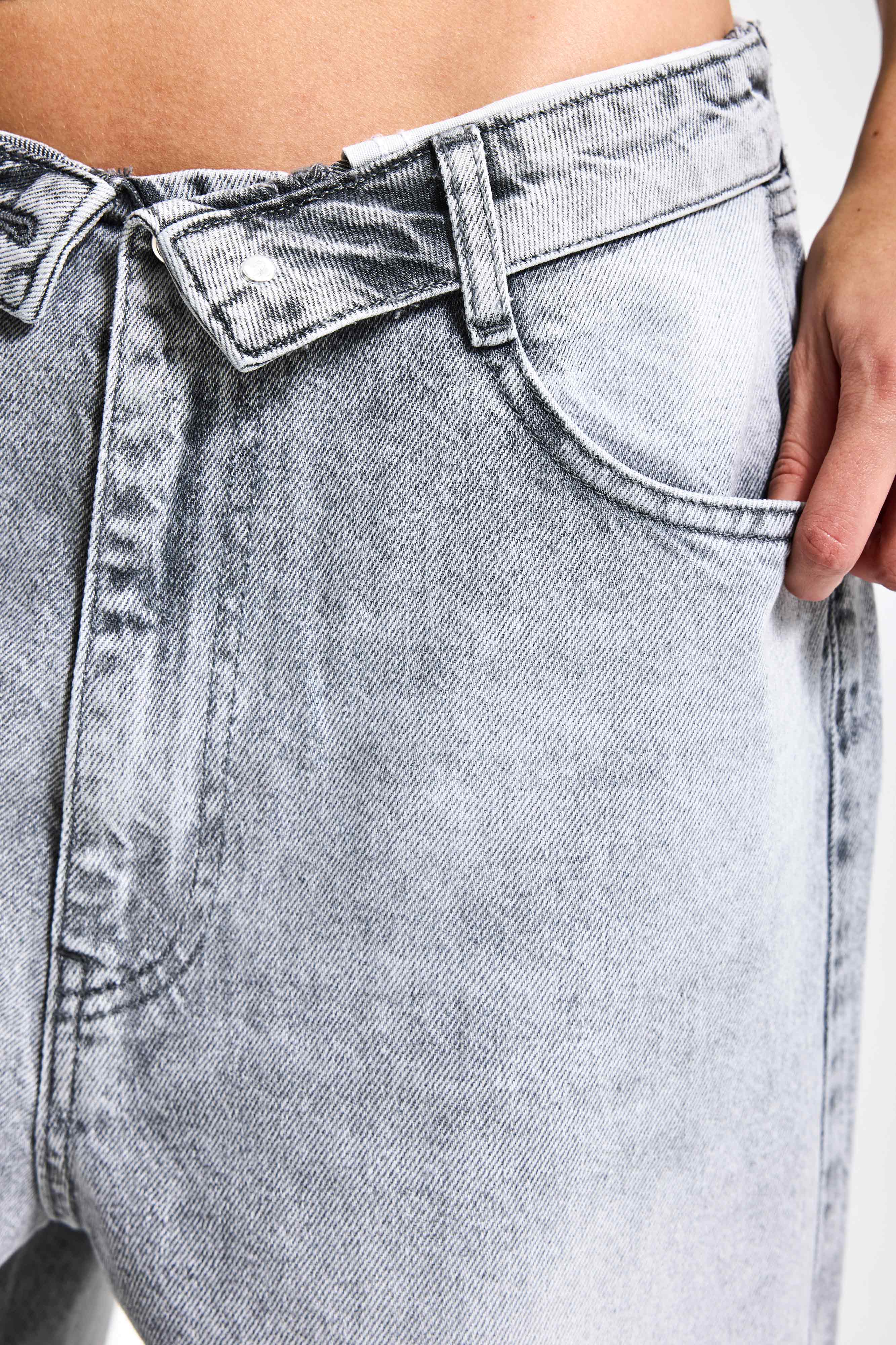 Kadın Gri 4s6-12 Straight Fit Kemer Detaylı Özel Tasarım Denim Jean