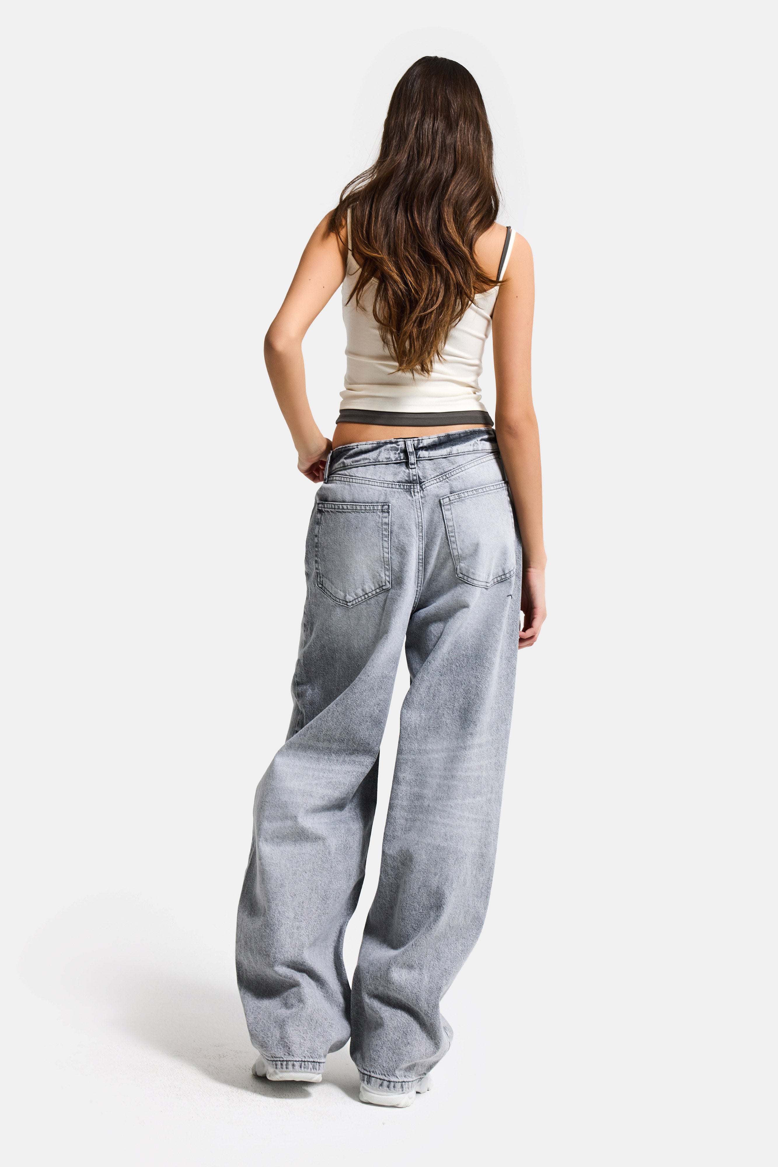 Kadın Gri 4s6-12 Straight Fit Kemer Detaylı Özel Tasarım Denim Jean