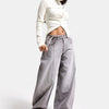 Women's Grey 4s6-158 Low Rise Baggy Fit with Belt Detail Loose Cut Denim Jean