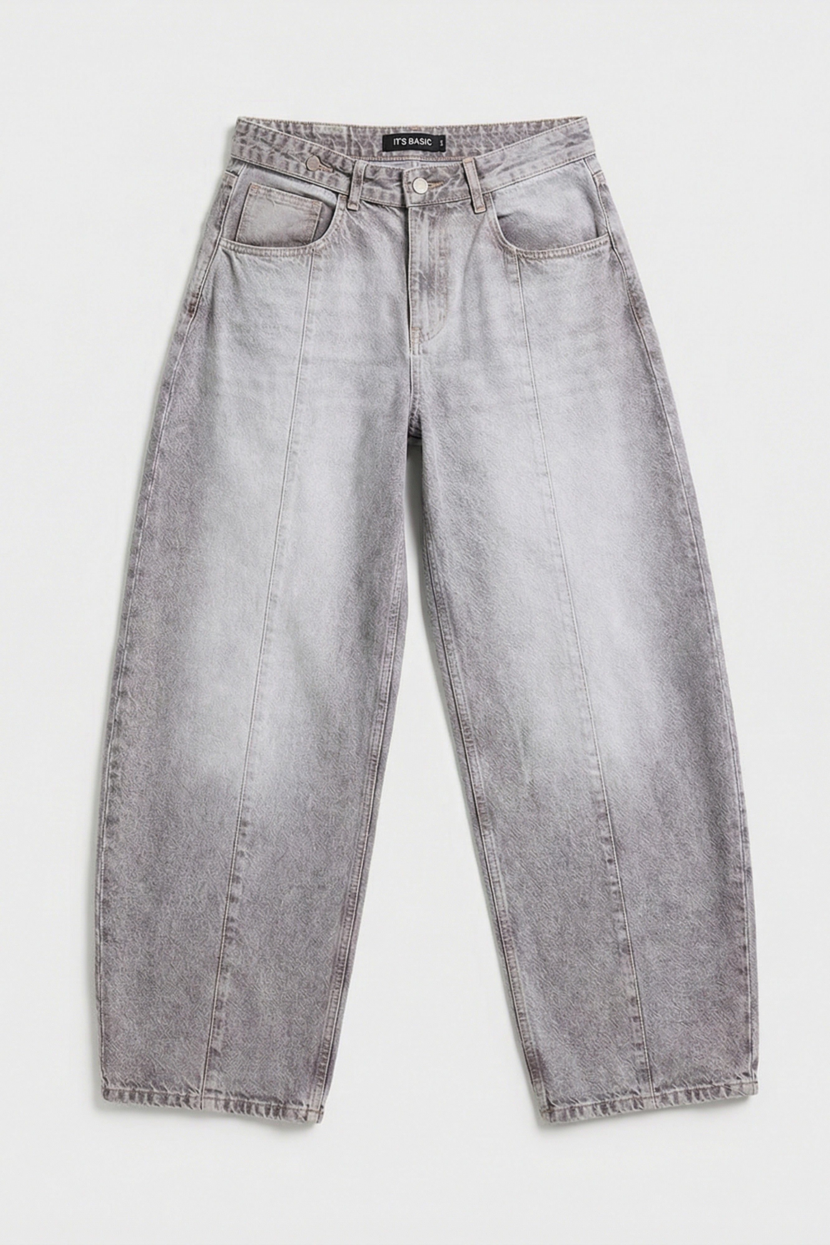 Kadın Gri 4s6-158 Low Rise Baggy Fit Kemer Detaylı Bol Kesim Denim Jean