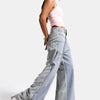 Women's Grey Denim 2s6-89 Mega Baggy Two-Piece Front Pocket Design Jeans
