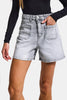Kadın Gri Kot 4s6-12 Mom Fit Önden Cepli Denim Şort
