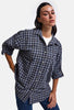 Kadın Gri Laci Ekose w6-54 Oversize Gömlek