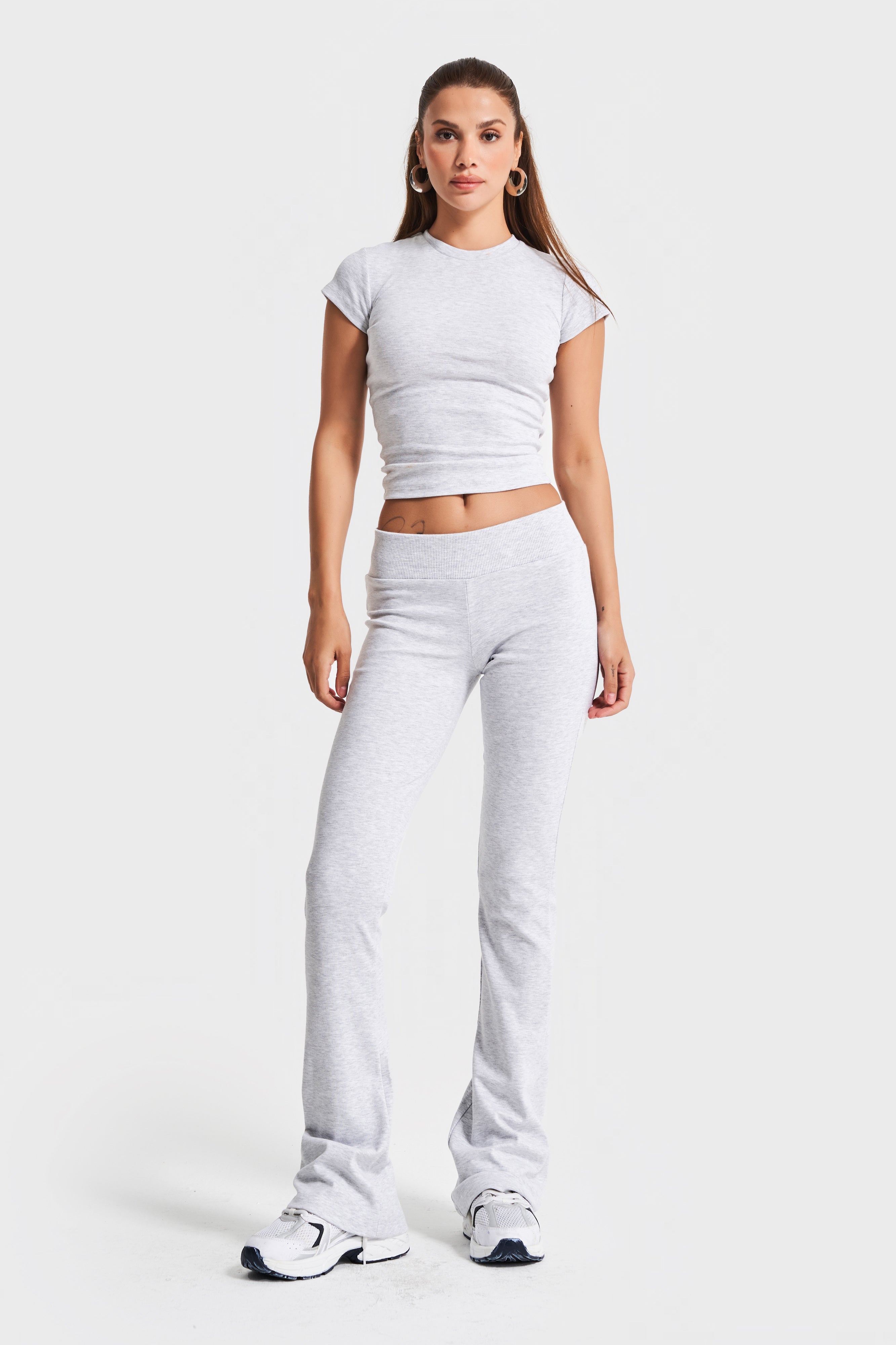 Dames grijs-melange kleur s5-107 super flexibele stof 100% katoen ronde hals basic bodysuit