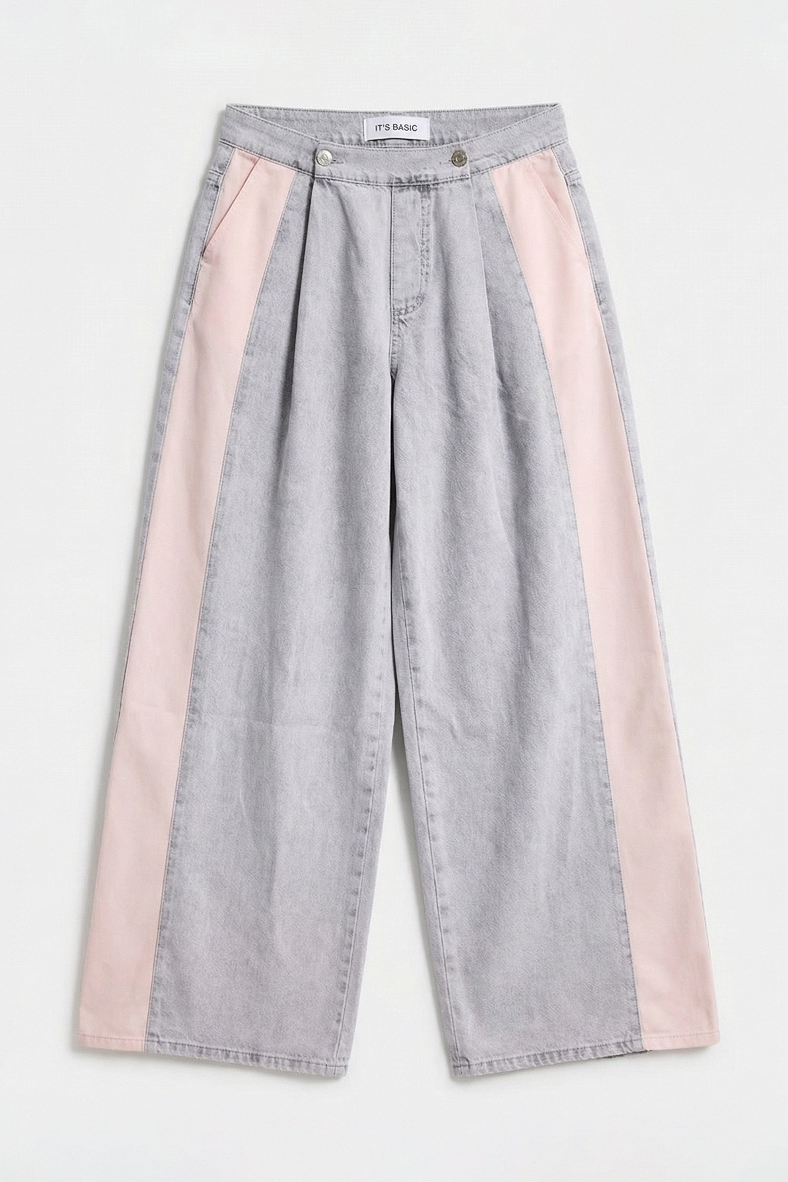 Kadın Gri Pembe 3s6-12 Palazzo Fit Çift Parça Özel Tasarım Denim Jean