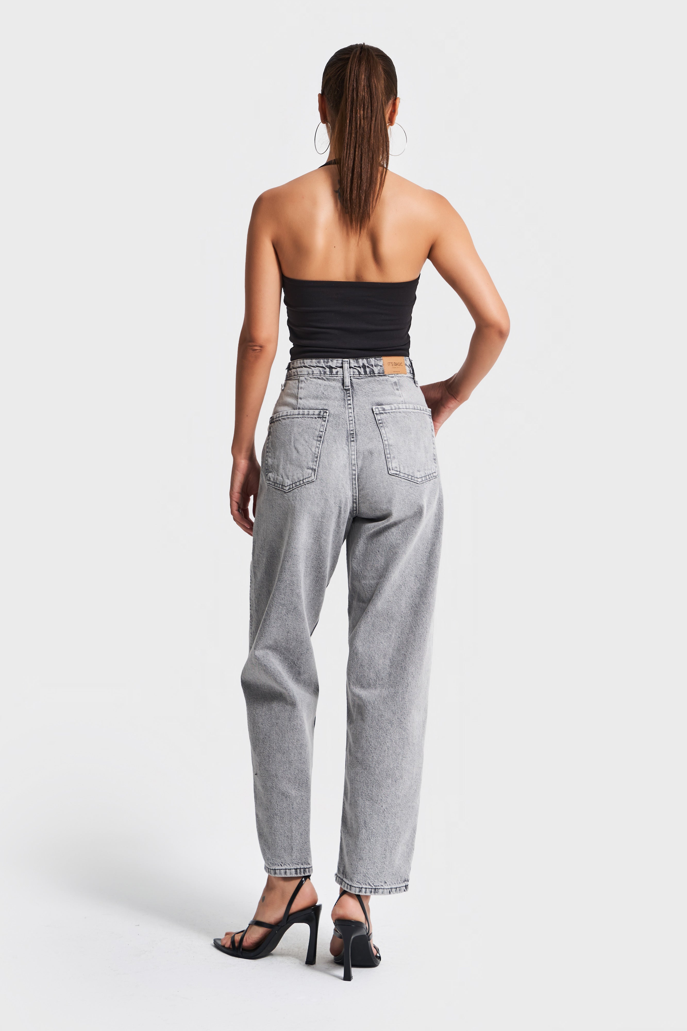 Kadın Gri Renk 4s5-12 Relax Fit %100 Koton Denim Jean