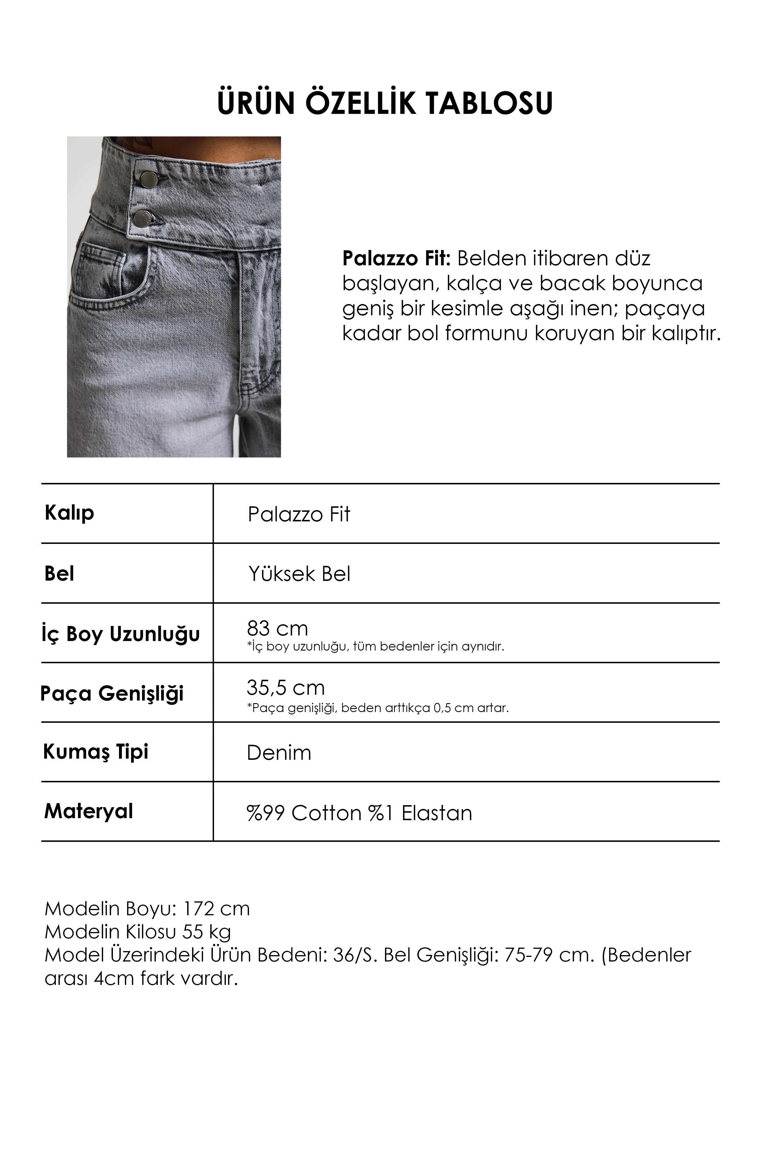 Kadın Gri Renk 4s6-12 Palazzo Fit Kemer Detaylı Elastan Kumaş Denim Jean