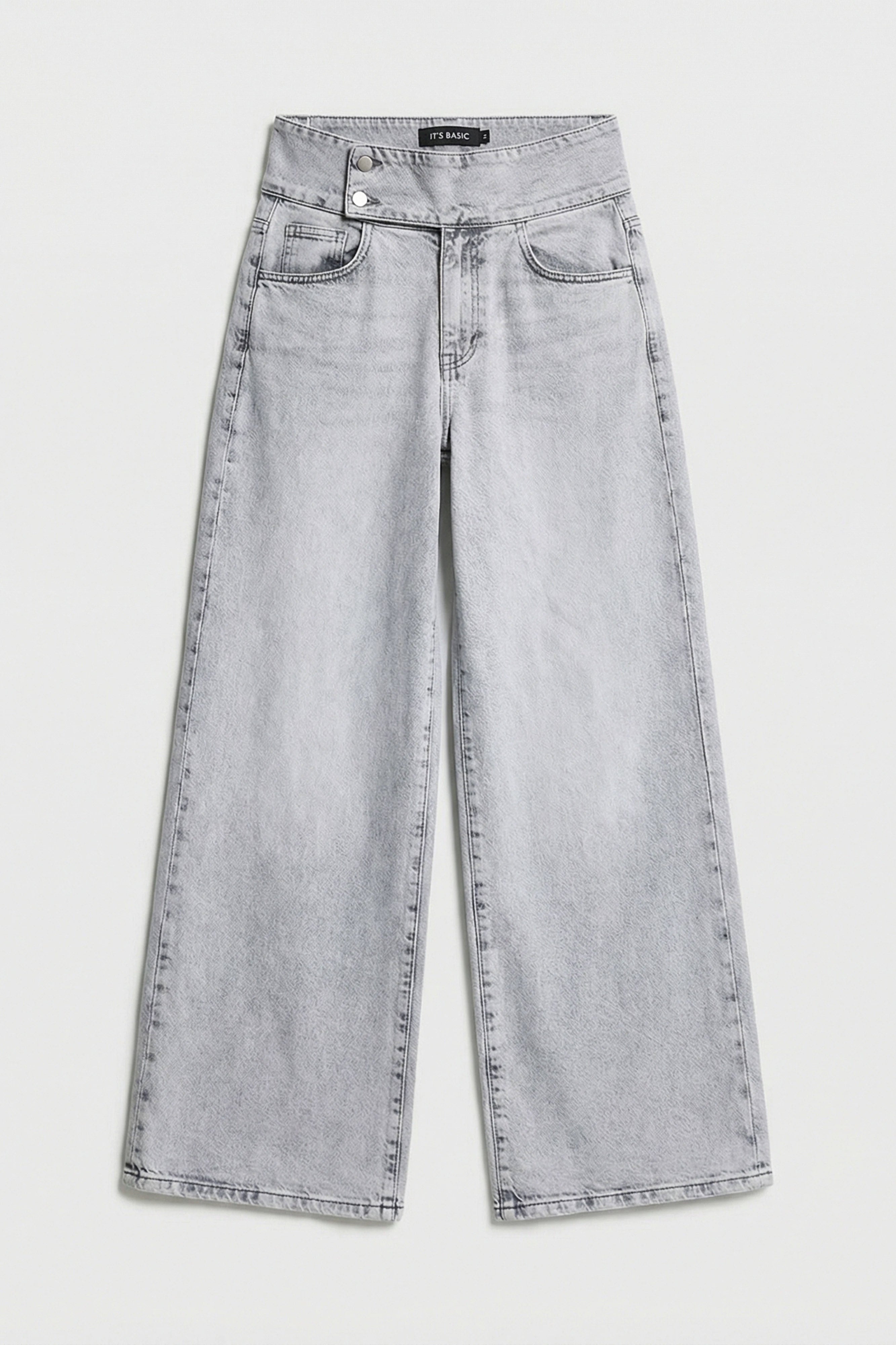 Kadın Gri Renk 4s6-12 Palazzo Fit Kemer Detaylı Elastan Kumaş Denim Jean
