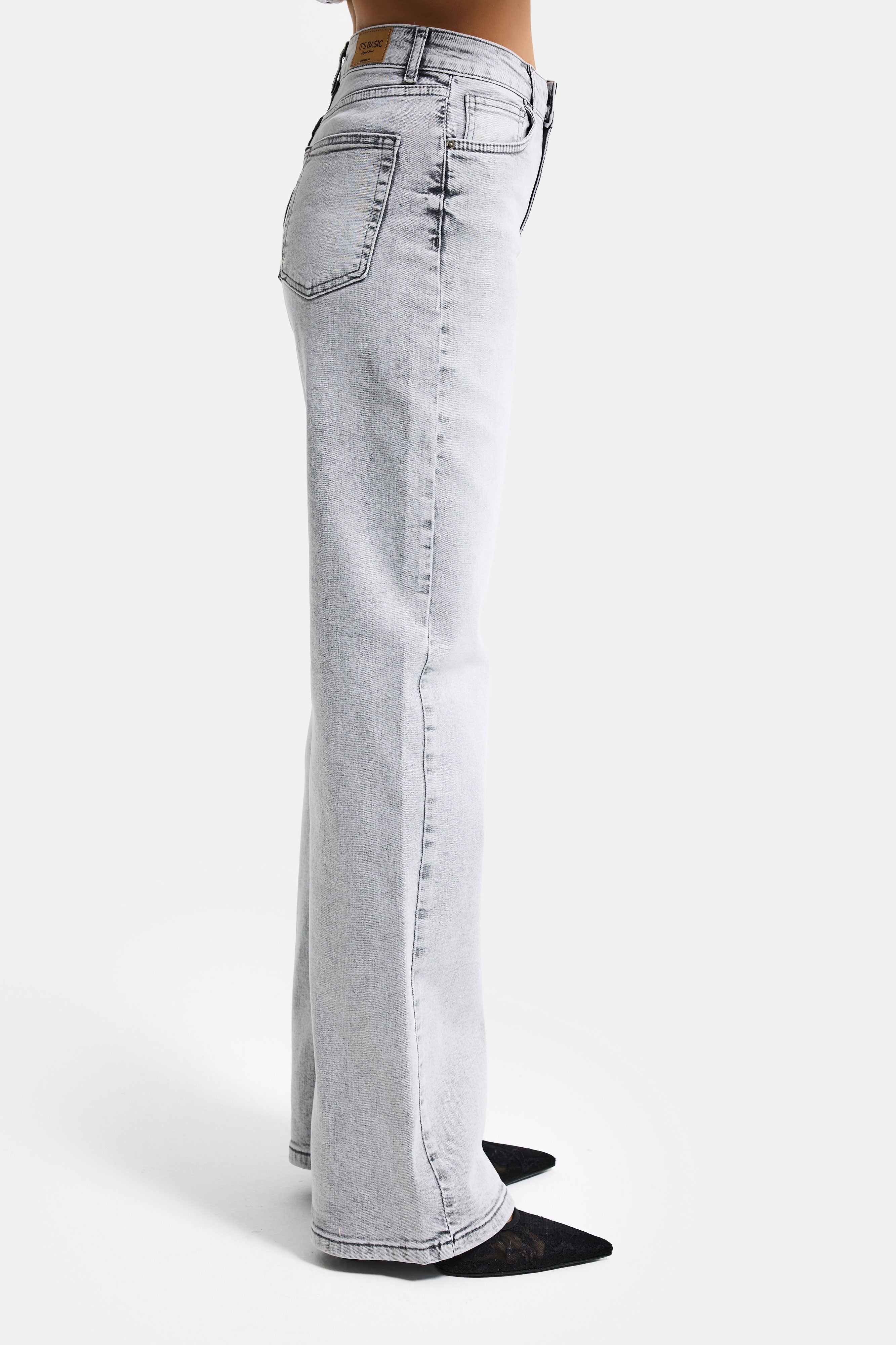 Kadın Gri Renk 4s6-12 Straight Fit Yüksek Bel Elastan Kumaş Denim Jean