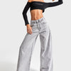 Women's Grey Palazzo Fit 100% Cotton Denim Jeans