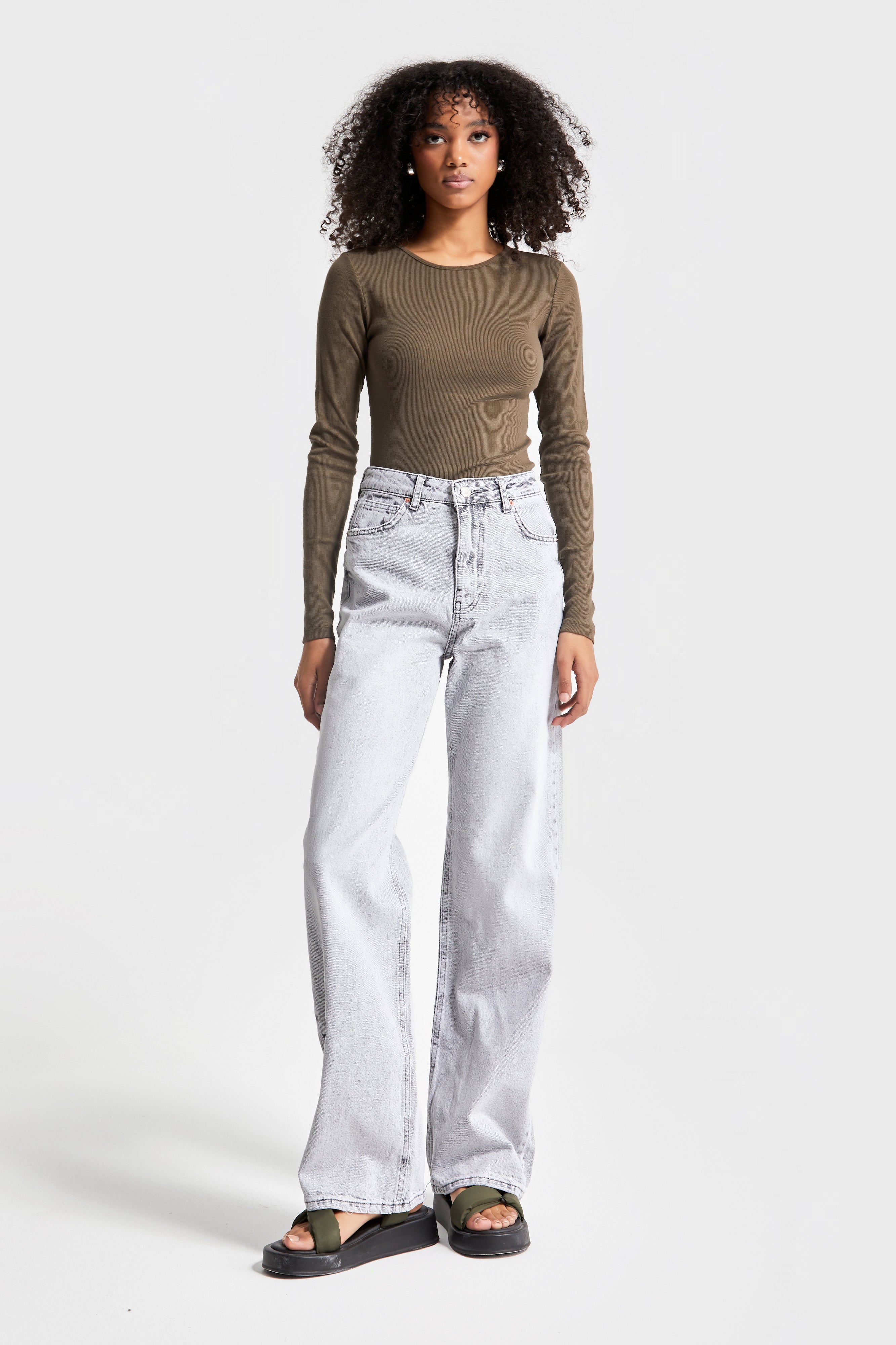 Women's Gray Color Straight Fit 100% Cotton Denim
