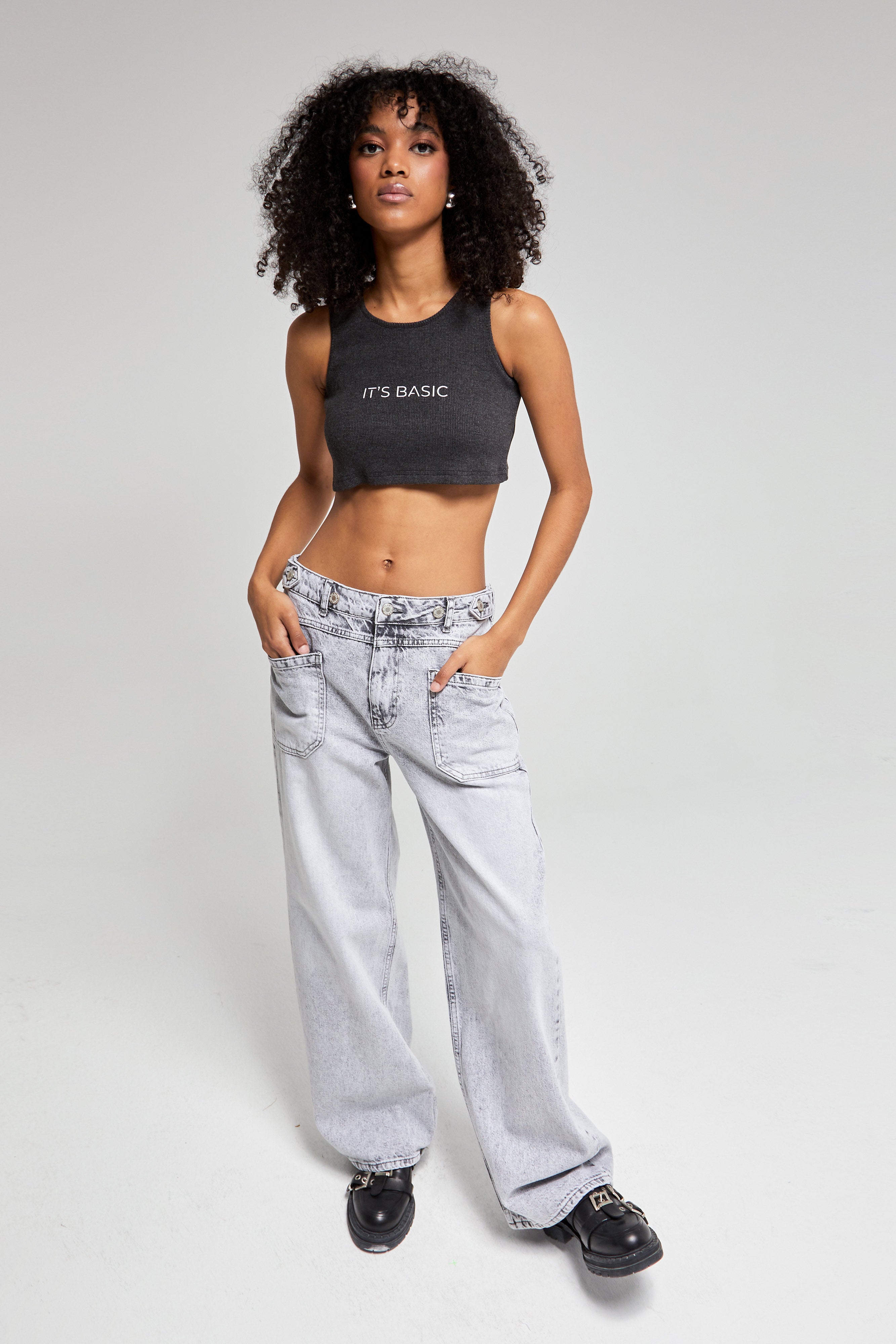 Women's Gray Color Straight Fit 100% Cotton Front Pocket Denim
